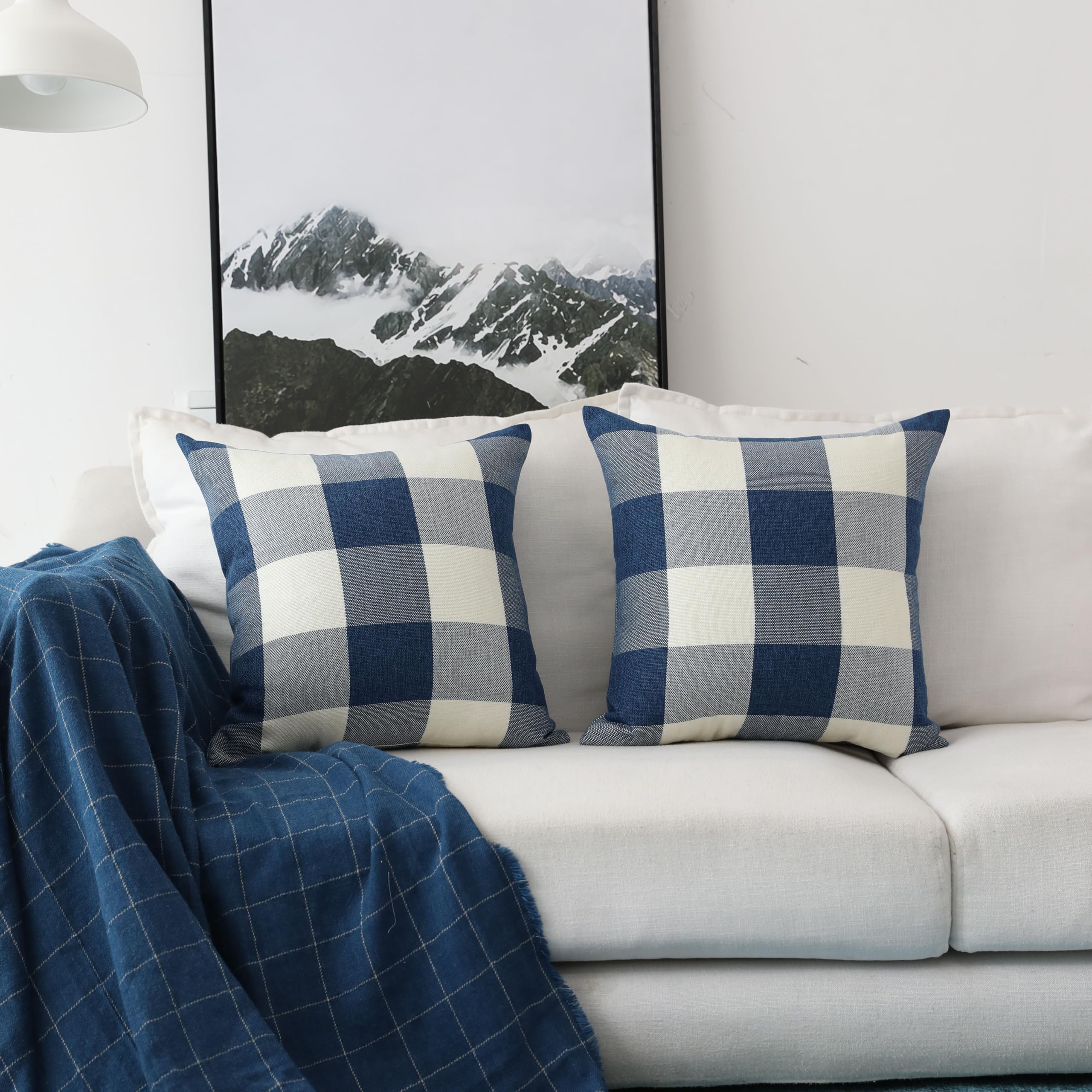 Home Brilliant Checker Plaid Cushion Covers 18x18 Set of 2, Textured Decorative Pillow Covers 45cm x 45cm - Image 2