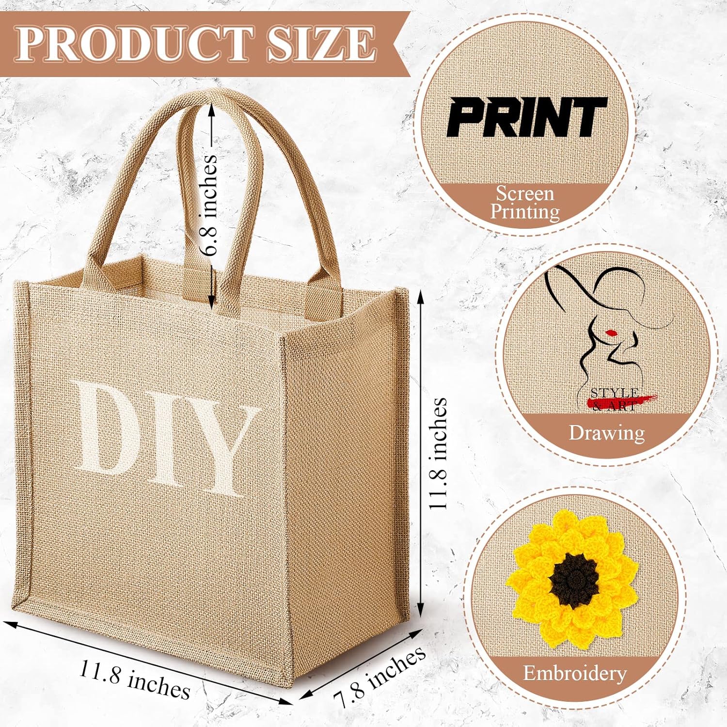 Saintrygo 12 Pcs Burlap Jute Tote Bags with Handle Reusable Blank Bridesmaid Gift Bags for Shopping Wedding DIY, 12x12x7.7In(Jute) - Image 2