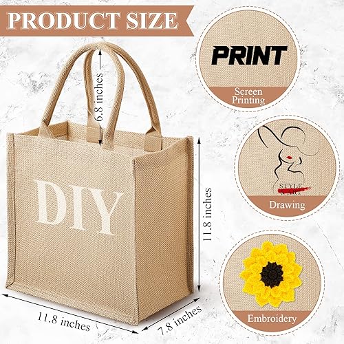 Vista 2 de Saintrygo 12 bolsas de yute de arpillera con asa, reutilizables en blanco, bolsas de regalo para dama de honor, para compras, bodas, bricolaje, 12 x