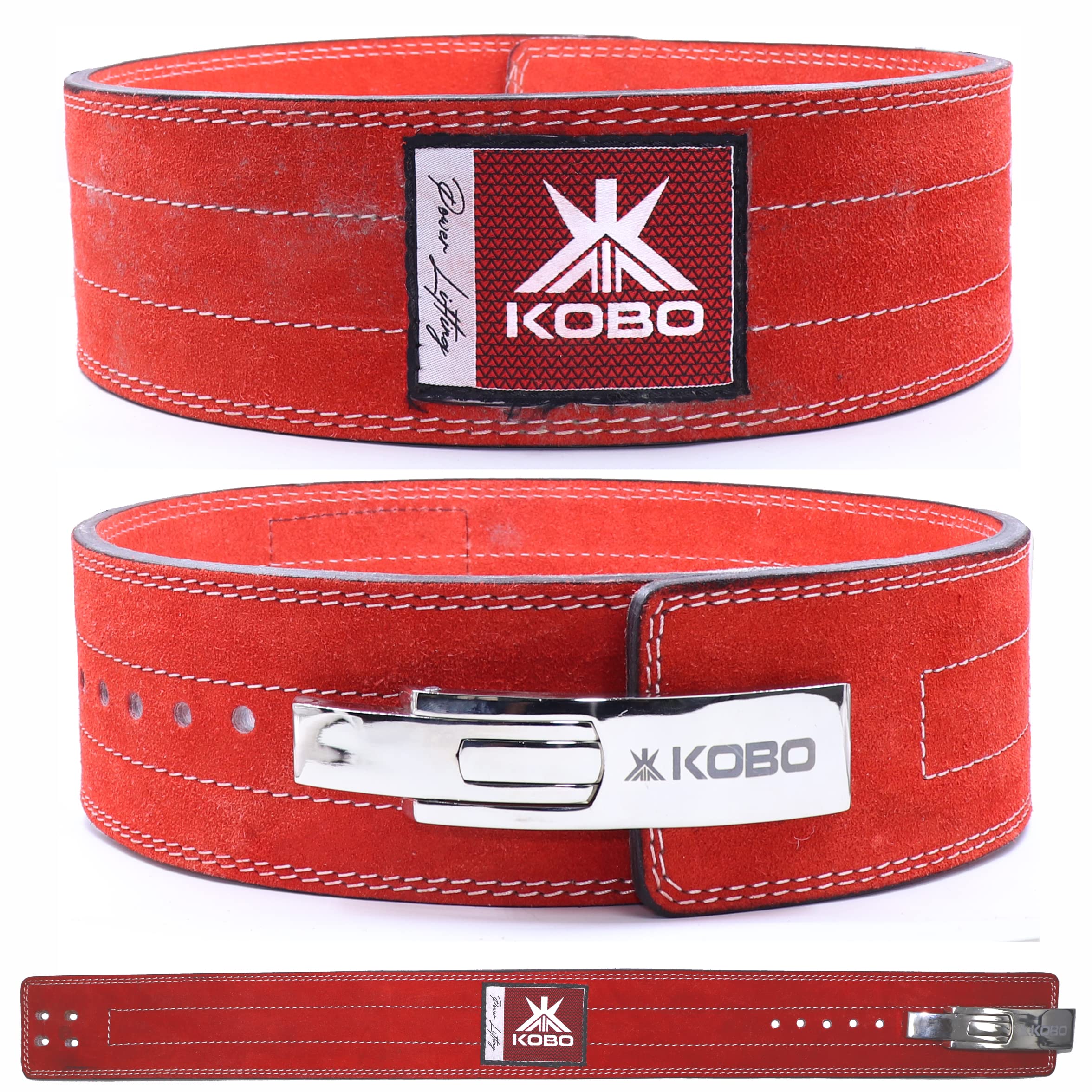 Kobo 10mm Lever Belt Weight Lifting Gym Fitness, Natural Genuine Leather 4” Wide Back Support, 9 Adjustable Holes, Power