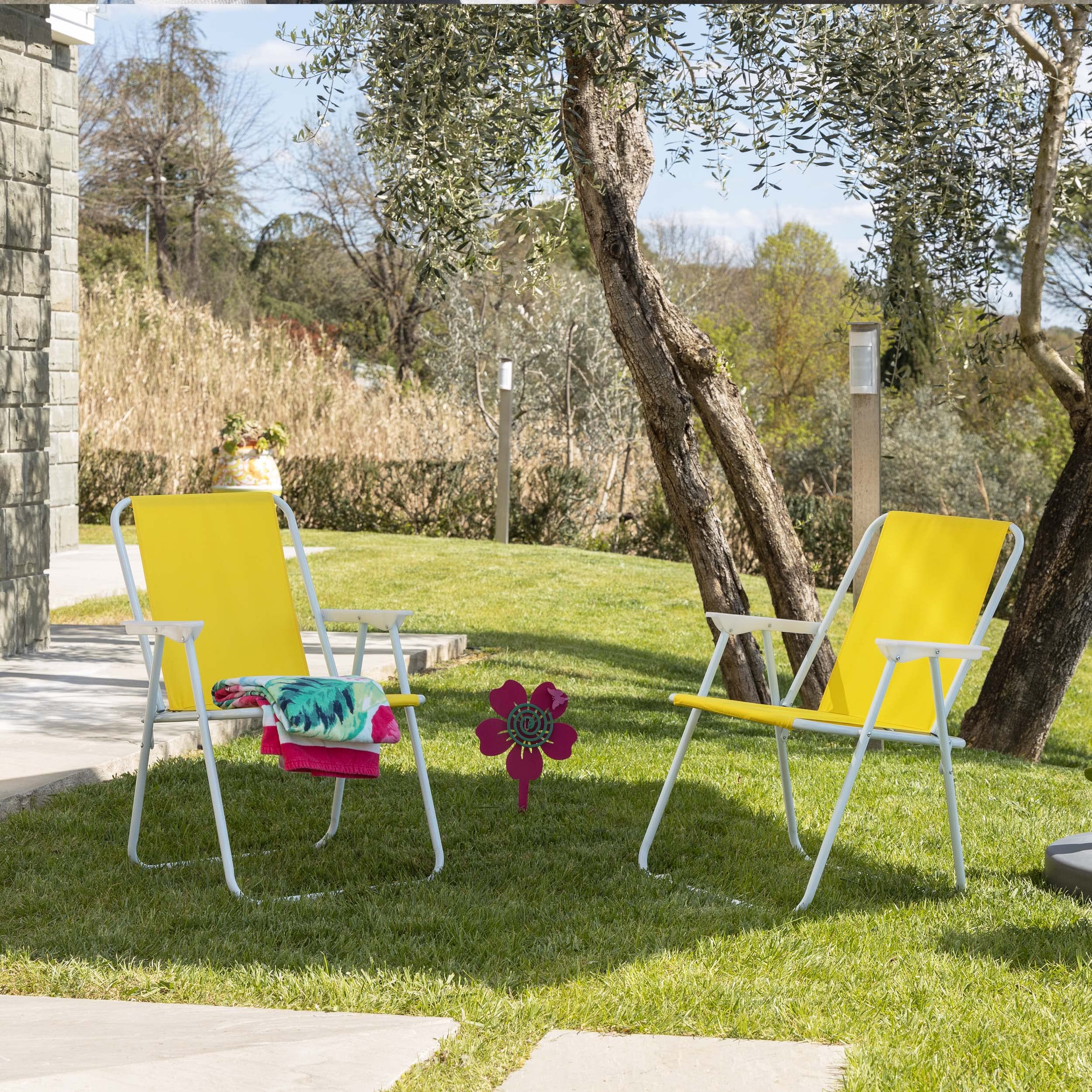 Baroni Home Sedia Pieghevole da Mare, Sedia Spiaggia o Campeggio in Tela, Sedia da Esterno con Braccioli Colorata 52x44x76 cm, Set 2 Gialla