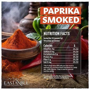 Eastanbul Smoked Paprika Powder, Smoky Paprica, Rich Smoky Flavor, 5.29oz