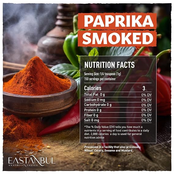 Eastanbul Smoked Paprika Powder, Smoky Paprica, Rich Smoky Flavor, 5.29oz