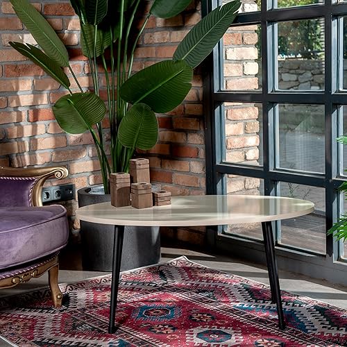 Miniatura 7 de Mesa de centro redonda de MDF de estilo moderno para sala de estar, mesa auxiliar redonda ovalada moderna, mesas de centro para sala de estar, mesa