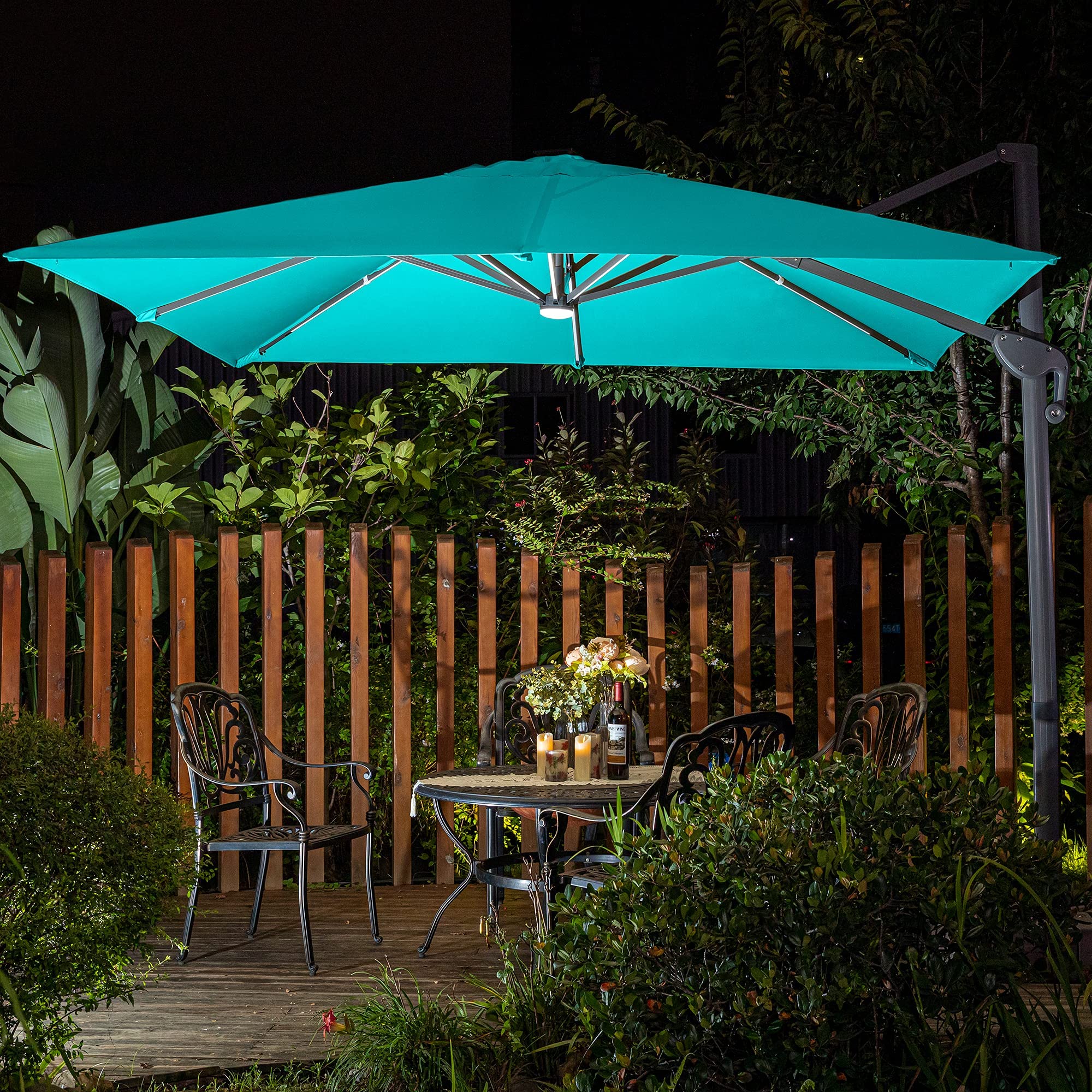 Amazon.com : Sunnyglade 10x10ft Solar Powered LED Cantilever Patio Umbrella  Square Deluxe Offset Umbrella 360°Rotation u0026 Integrated Tilting System u0026  LED lights for Market Garden Deck Pool Backyard Patio : Patio, Lawn