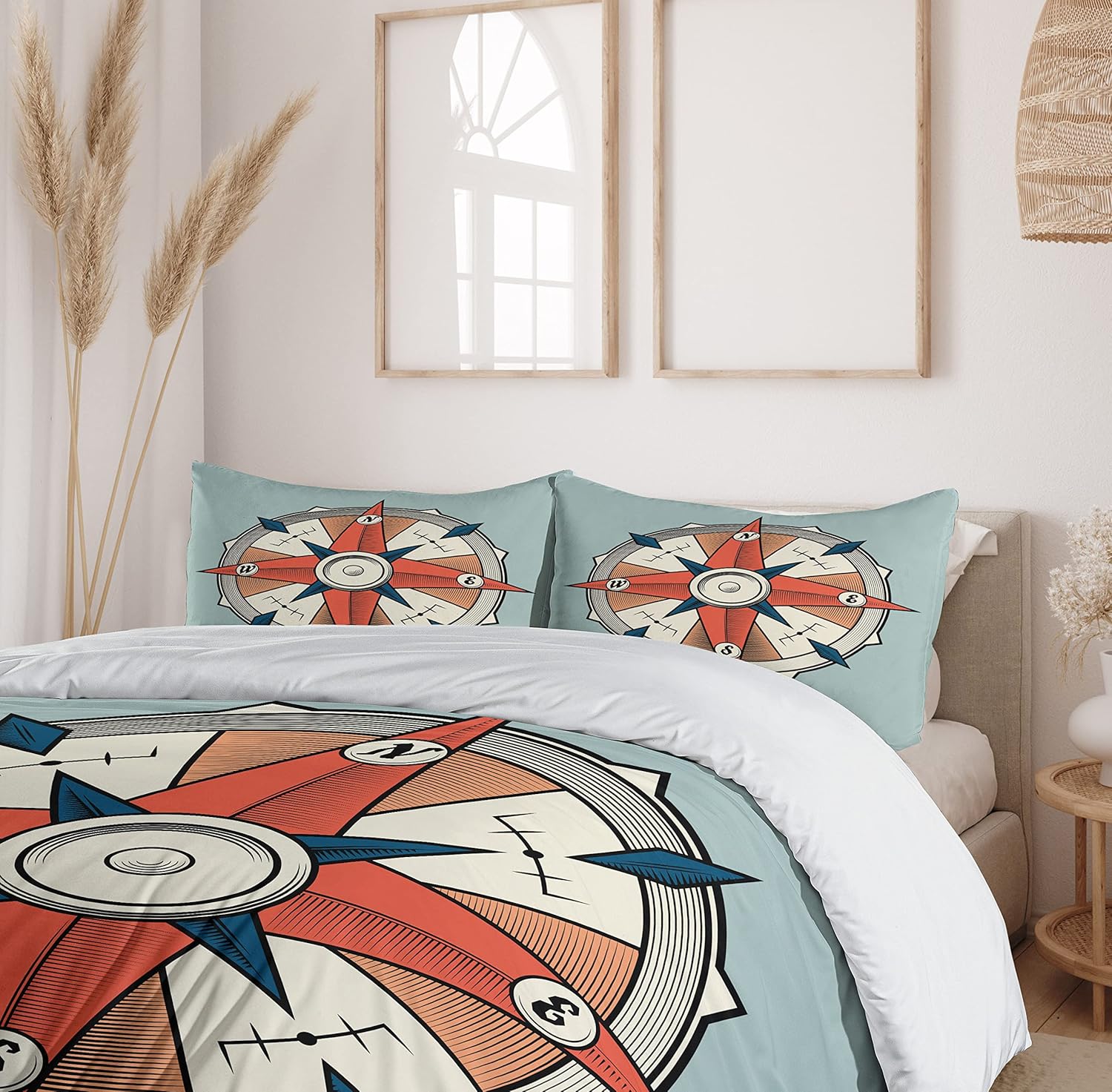 Ambesonne Compass Duvet Cover Set, Compass Illustration Arrows Cartography Journey Path Always North, Decorative 2 Piece Bedding Set with 1 Pillow Sham, Twin Size, Orange Turquoise
