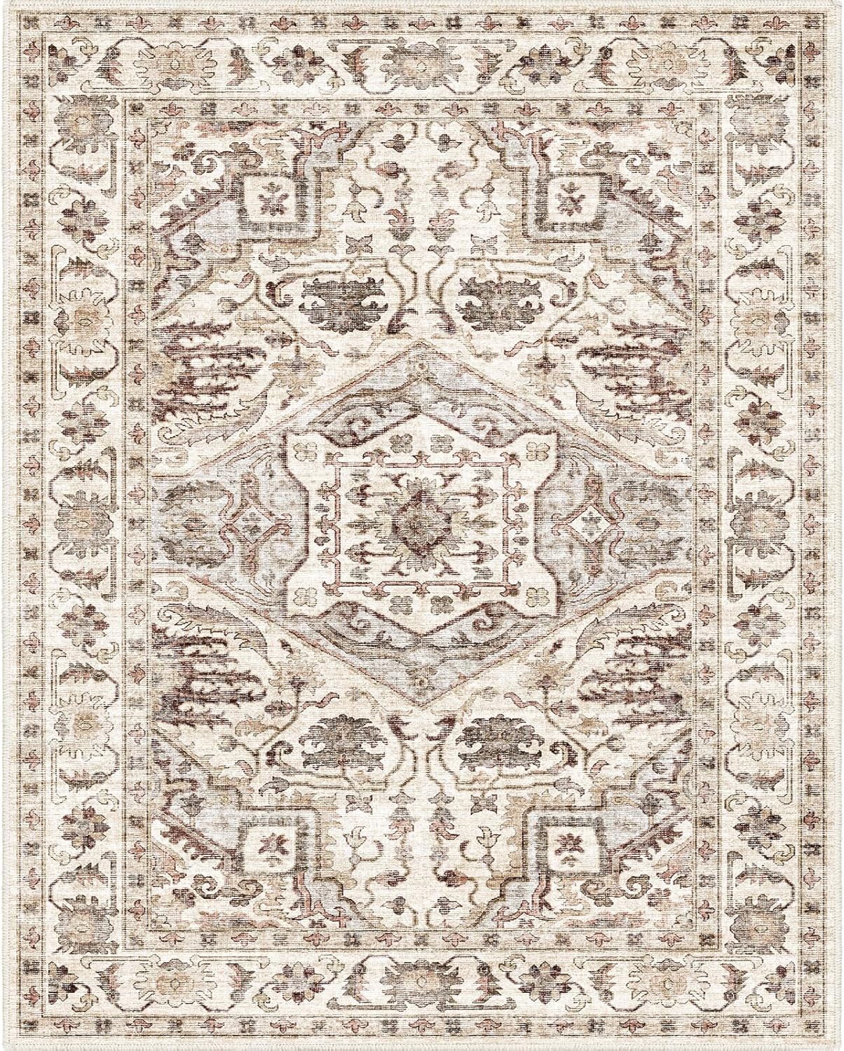 Machine Washable Soft Area Rug 8x10 with Non Slip Backing for Living Room, Bedroom, Vintage Printed Area Rugs for Living Room Home Decor, Floor Decoration Carpet Mat (Brown Beige, 8x10)…… Brown and Beige 8' x 10' (Rectangular)