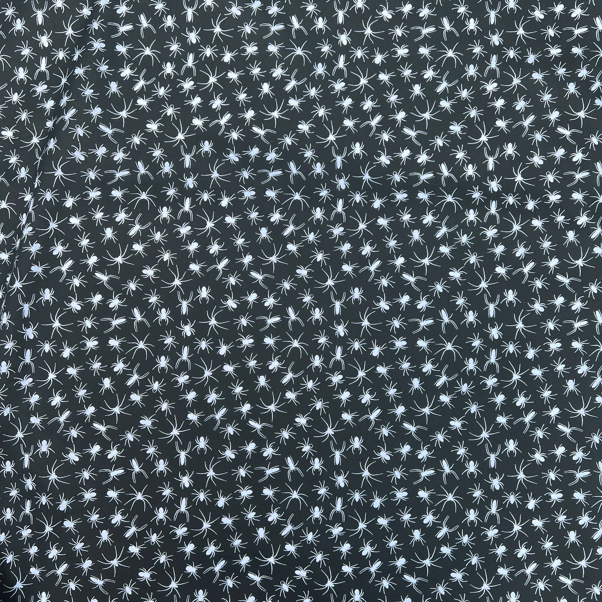 Discover Lifestyle & Fashion Fabrics Crawling Spiders Black Printed Polycoton Poly Cotton Halloween Bats & Crows Design Novelty Children's Kids Dress Craft Bunting Fancy Dress Sewing Fabric Material | 45" - 112 Cm Wide (Per Half Metre, )