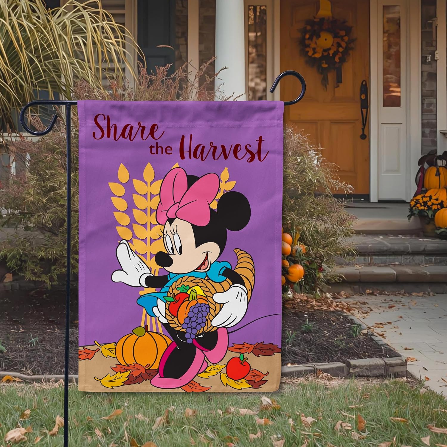 Flagology, Disney, Share The Harvest Minnie Mouse, Garden Flag, Outdoor Flag, Thanksgiving, Exclusive Premium Fabric, Officially Licensed Disney (Garden Flag 12" x 18")