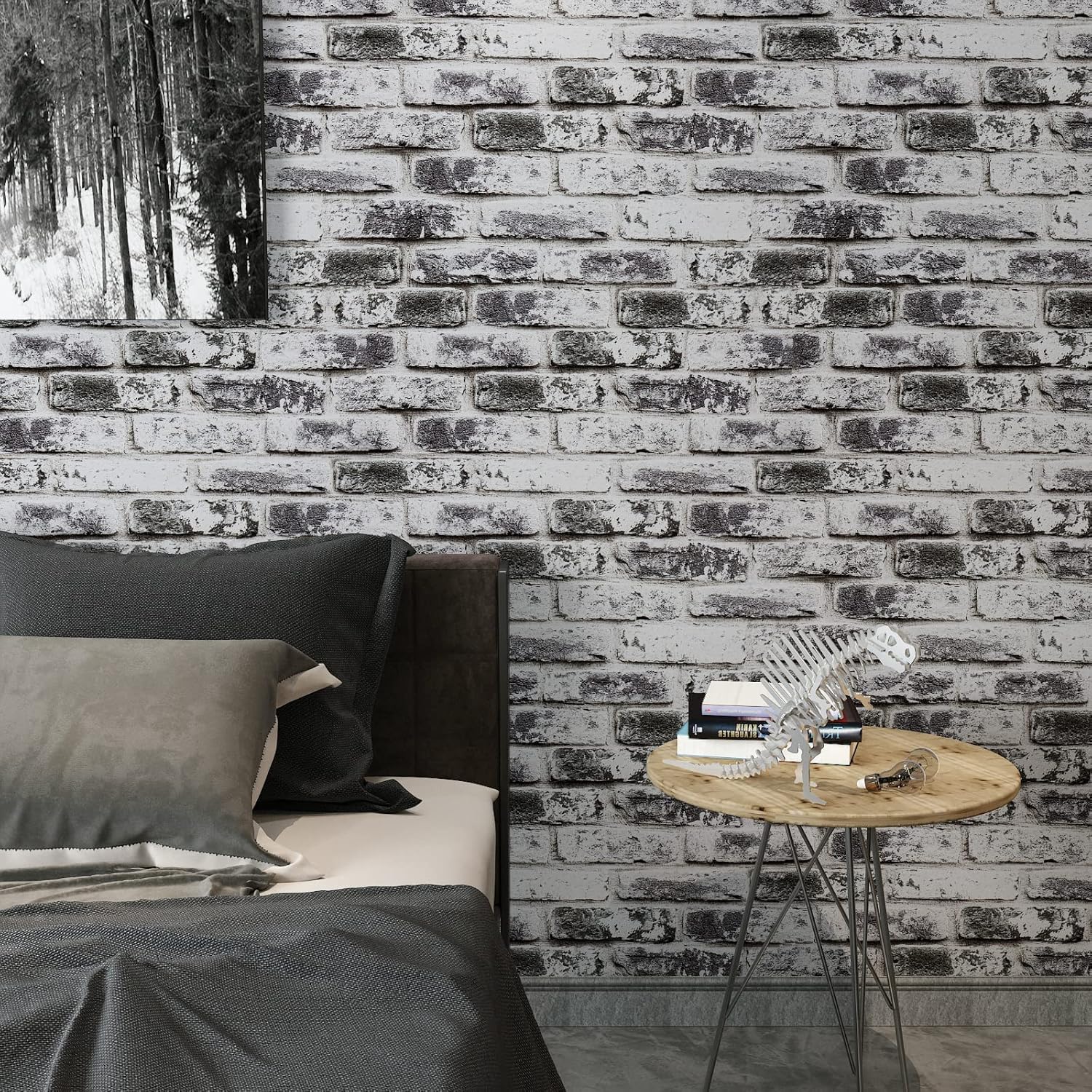 VaryPaper Grey Brick Wallpaper Peel and Stick Wallpaper 17.7''x315'' Brick Contact Paper Self Adhesive 3D Faux Brick Wallpaper Removable Wall Paper Roll for Bedroom Kitchen Backsplash Loft Fireplace