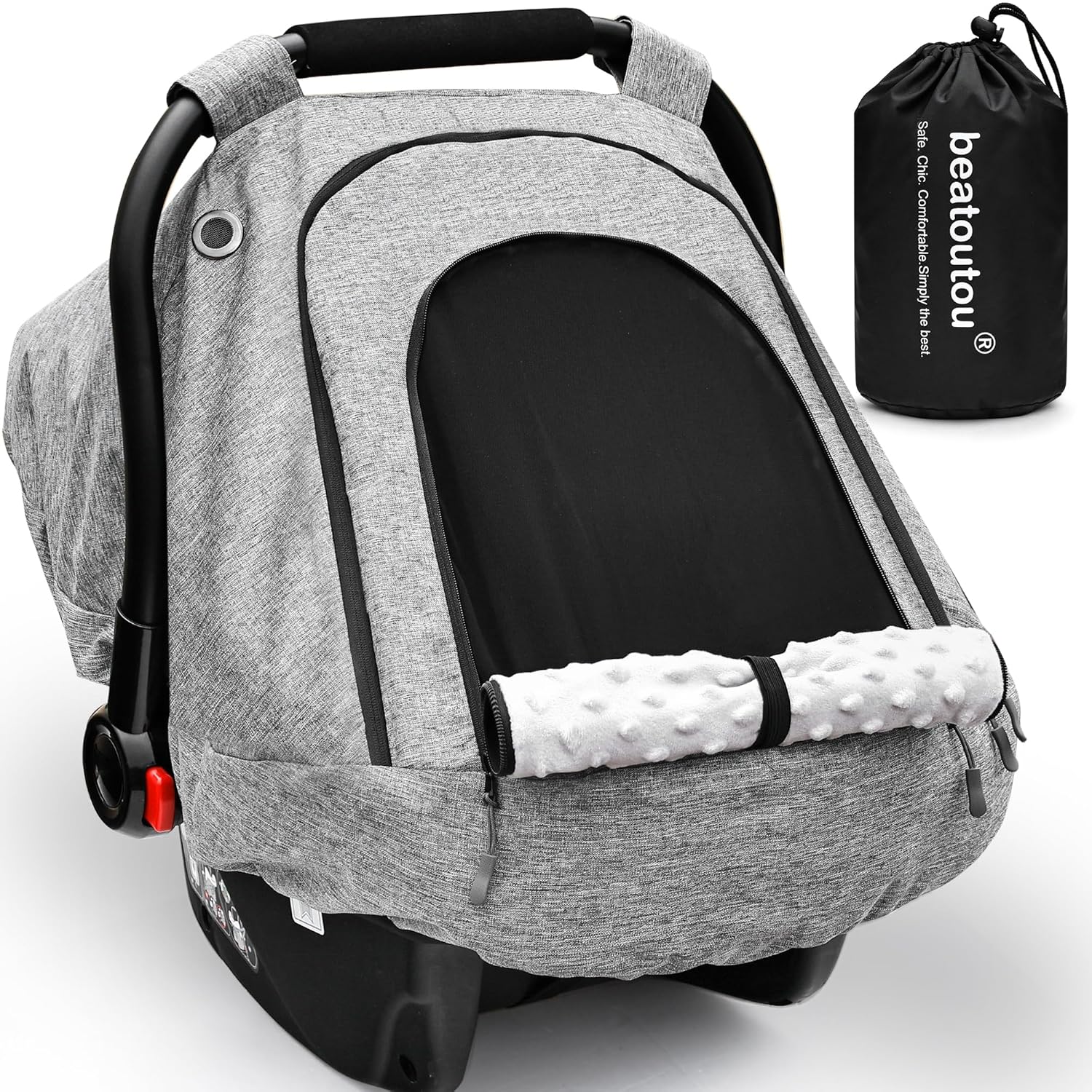 beatoutou Baby Car Seat Cover,Patented Waterproof Baby Carseat Cover for Boys & Girls,Infant Car Seat Cover Canopy for Girls,Windproof Car Seat Canopy for Boys, Keeps Babies Warm and Cozy (Gray)