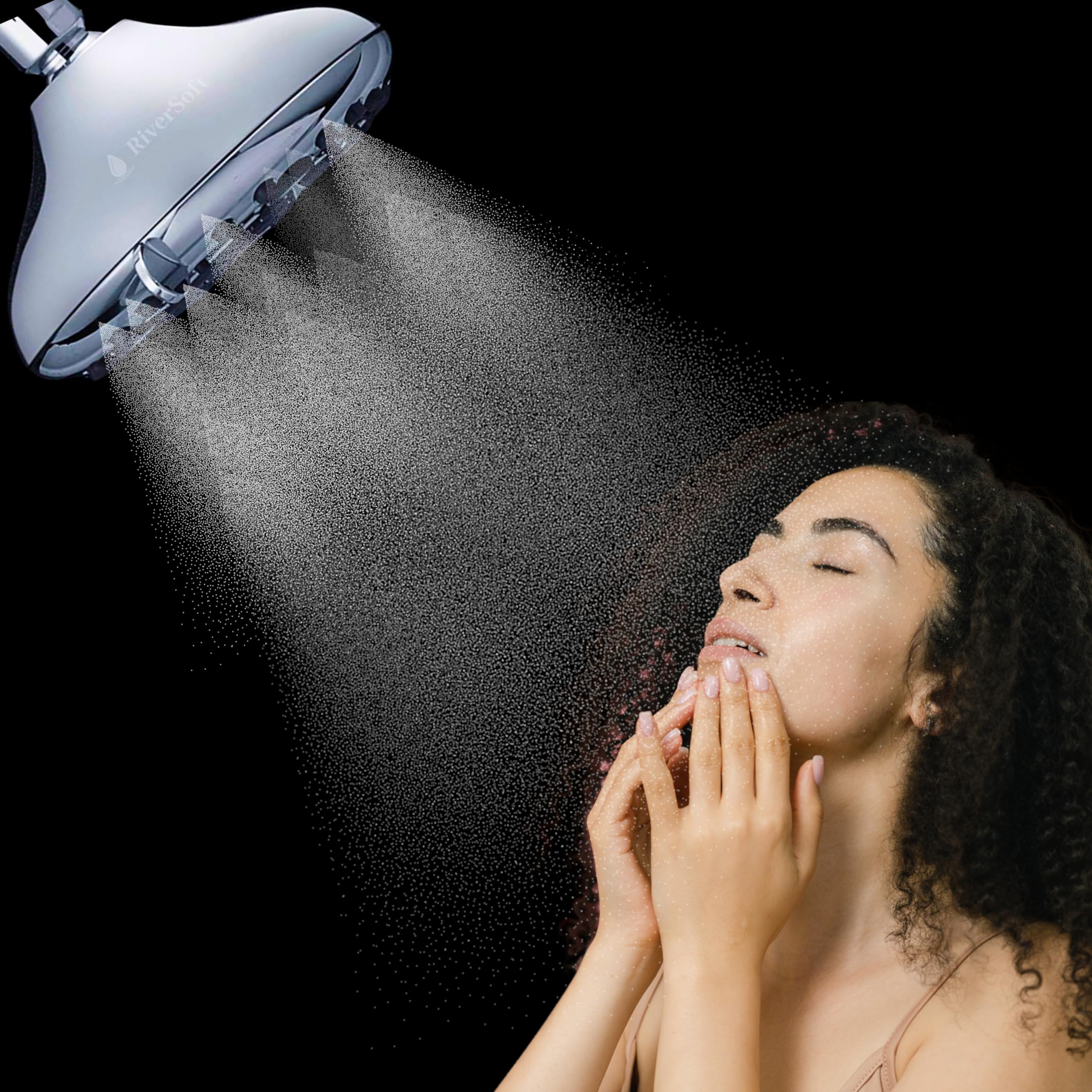 RiverSoft MS-5D135 overhead 5 inch shower with 6 function spray settings without arm (ABS, Chrome, Pack of 1) (Showerhead only)