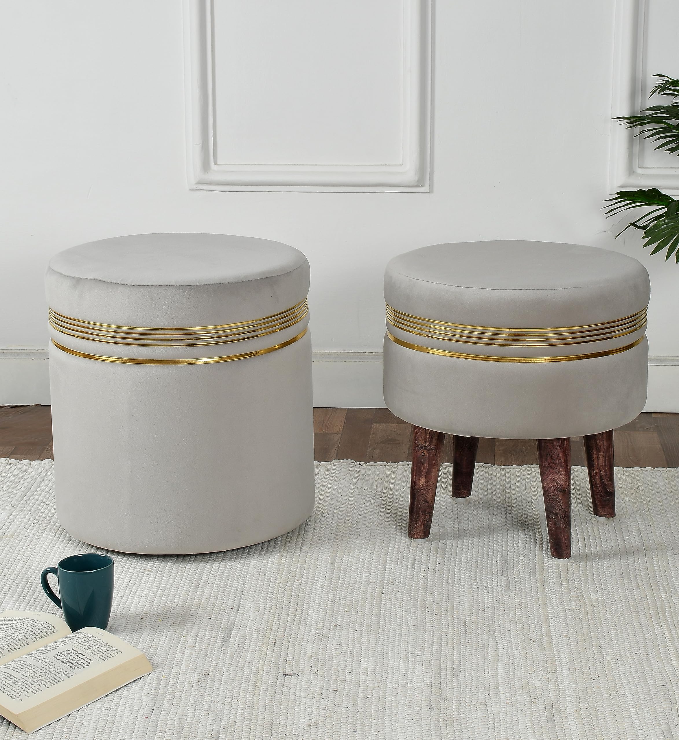 NACIA Wooden Ottoman Stool for Living Room, Ottoman pouffes for Sitting, Puffy Chair Bench for Home Decor, Ottoman & Stools, Footrest Pouf Foot Stool for Office Room Decor, (16"x16"x17", Grey)-image-5