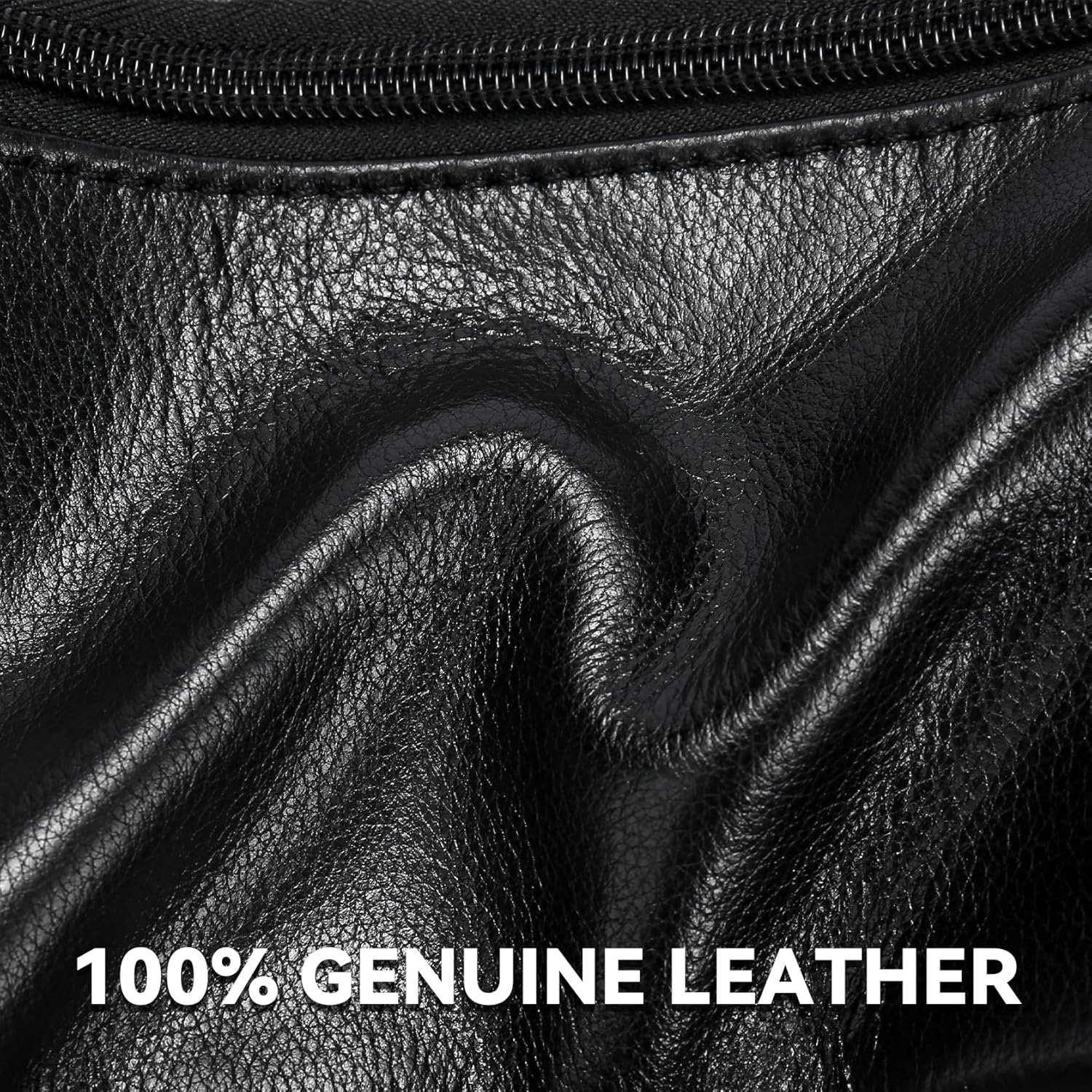 Black Leather Fanny Pack for Men & Women, Fashionable Multi-Pockets Waist Belt Bag for Travel Sports Hiking Cycling Fishing Running - Image 2