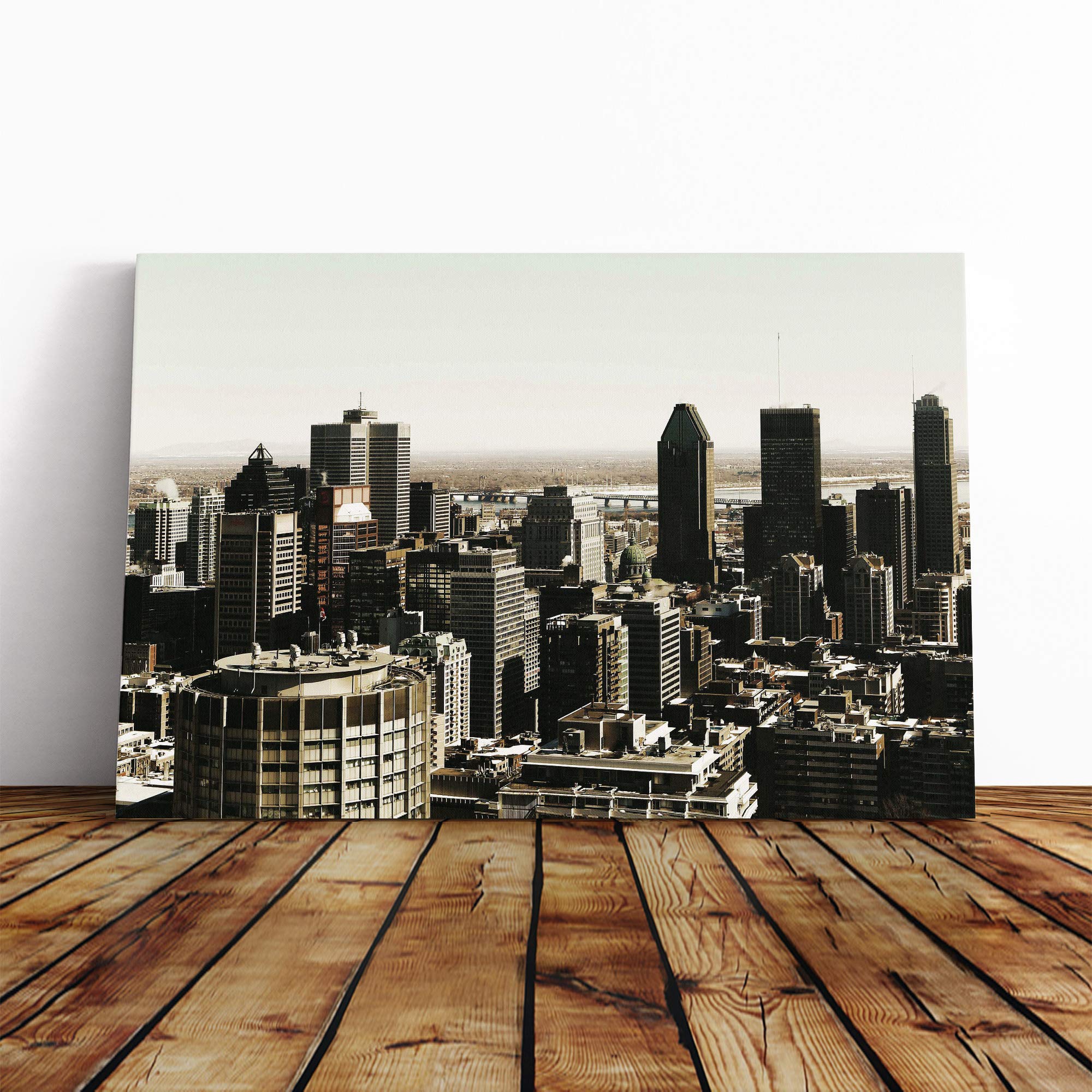 Montreal Canada Skyline (1) Canvas Print | Gallery Wrapped 30mm Frame Wall Art | 24x16 inches | Ready to Hang | Modern Cityscape Picture | Living Room Bedroom Lounge Office