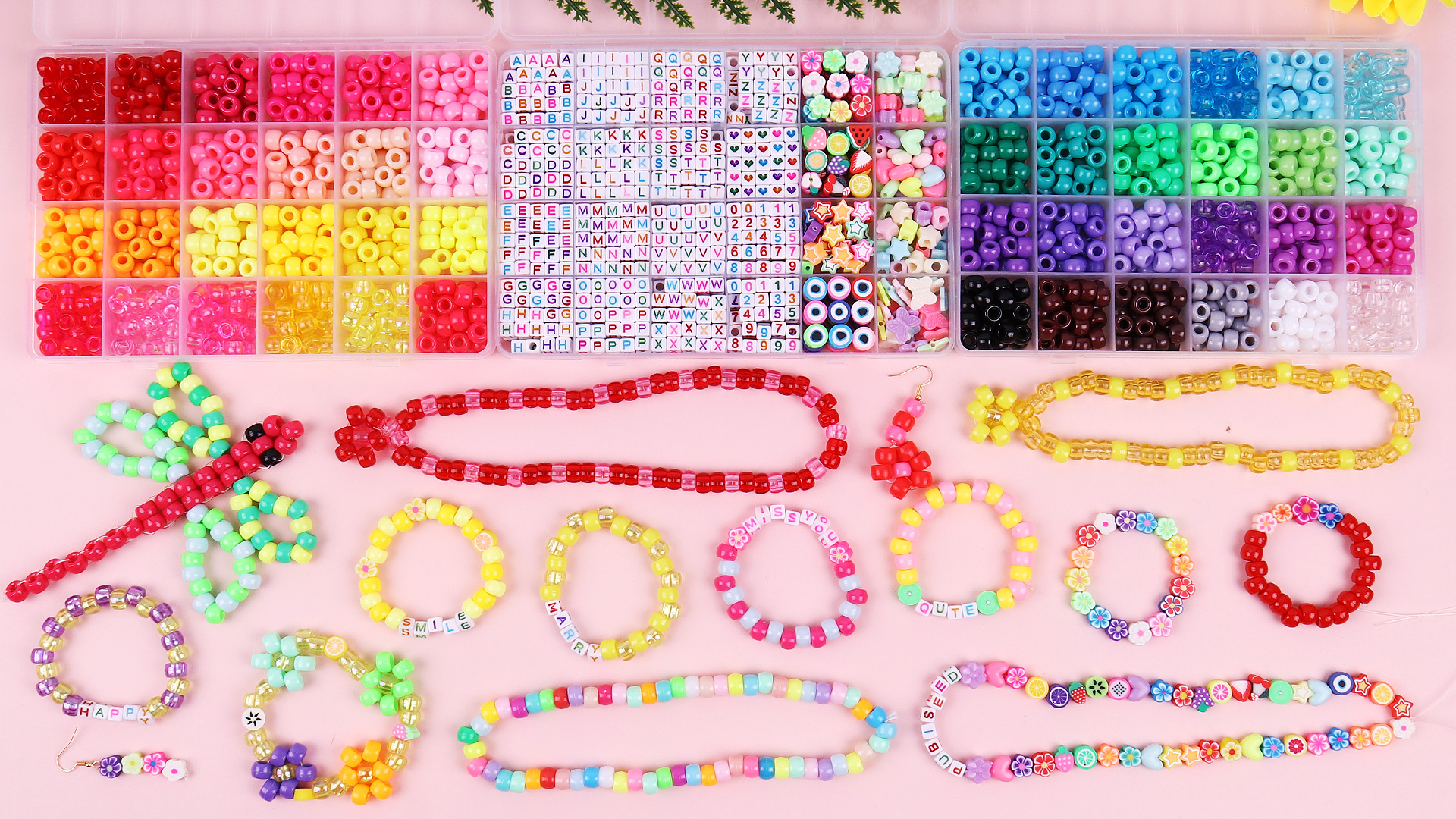 2303 Pcs Pony Beads Kit For Bracelet Making - 48 Colors With Letter Beads & Elastic Cord
