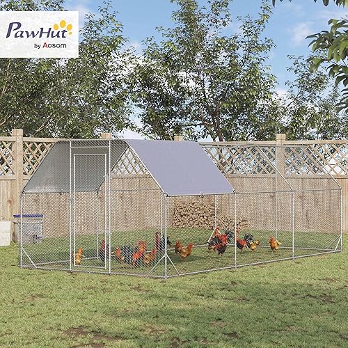 Miniatura 2 de PawHut Gallinero de metal con tapa, bolígrafo para exteriores, jaula de valla para patio, 18.7 x 9.2 x 6.4 pies