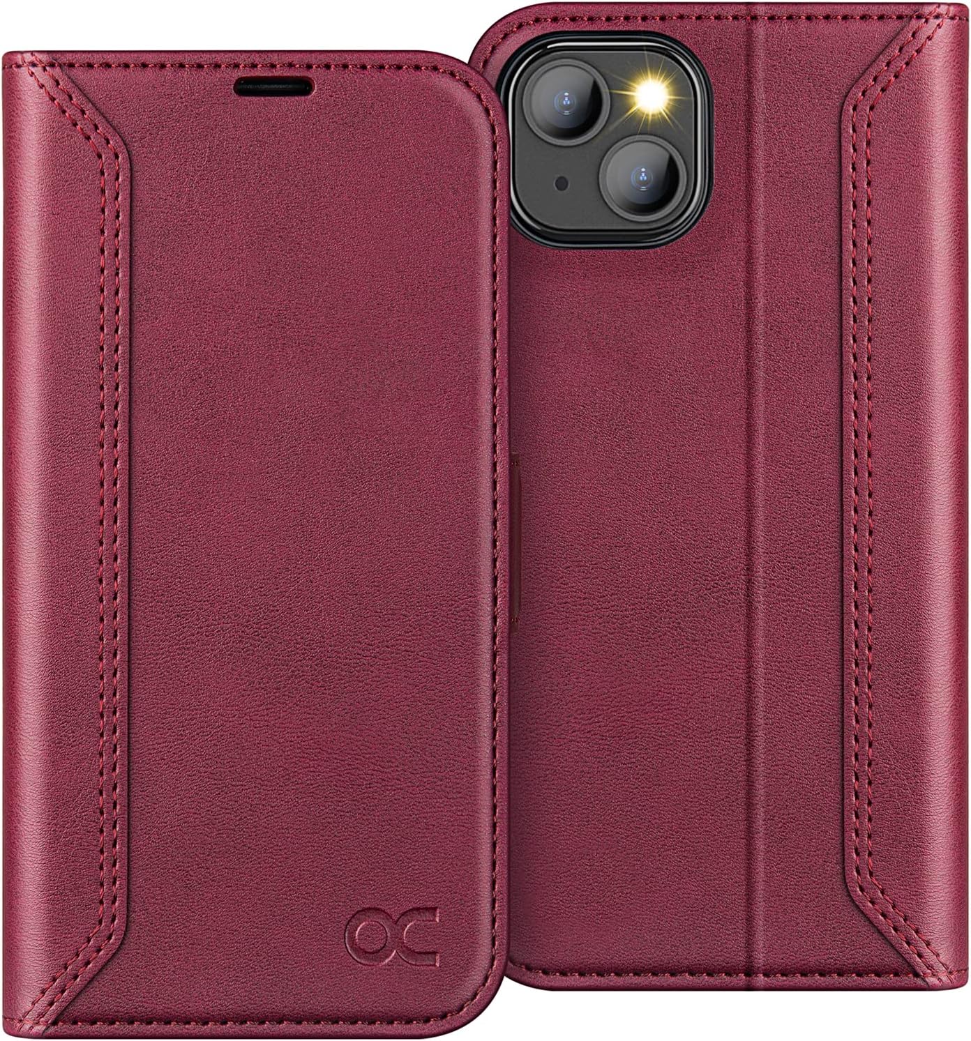 OCASE Retro Series Compatible with iPhone 13 Wallet Case with Card Holders [RFID Blocking][TPU Inner Shell ][Kickstand] PU Leather Flip Folio Shockproof Phone Cover 6.1 inch 2021 (Burgundy)