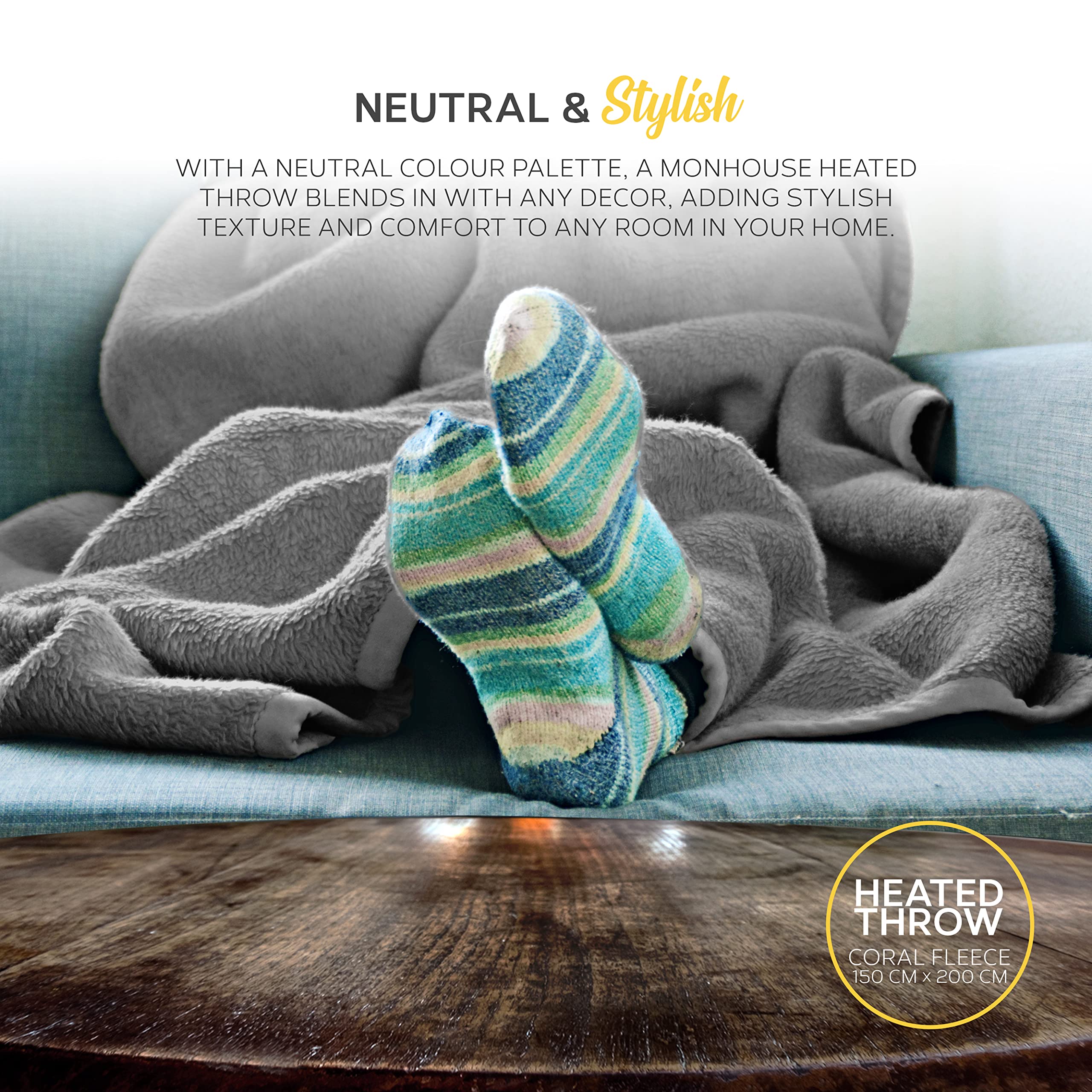 MONHOUSE Heated Throw - Pack Of 2 Electric Blankets - Digital Controller - Timer up to 9 hours, 9 Heat Settings, Auto Shutoff - Machine Washable - Double 150X200cm - GREY SHEARLING