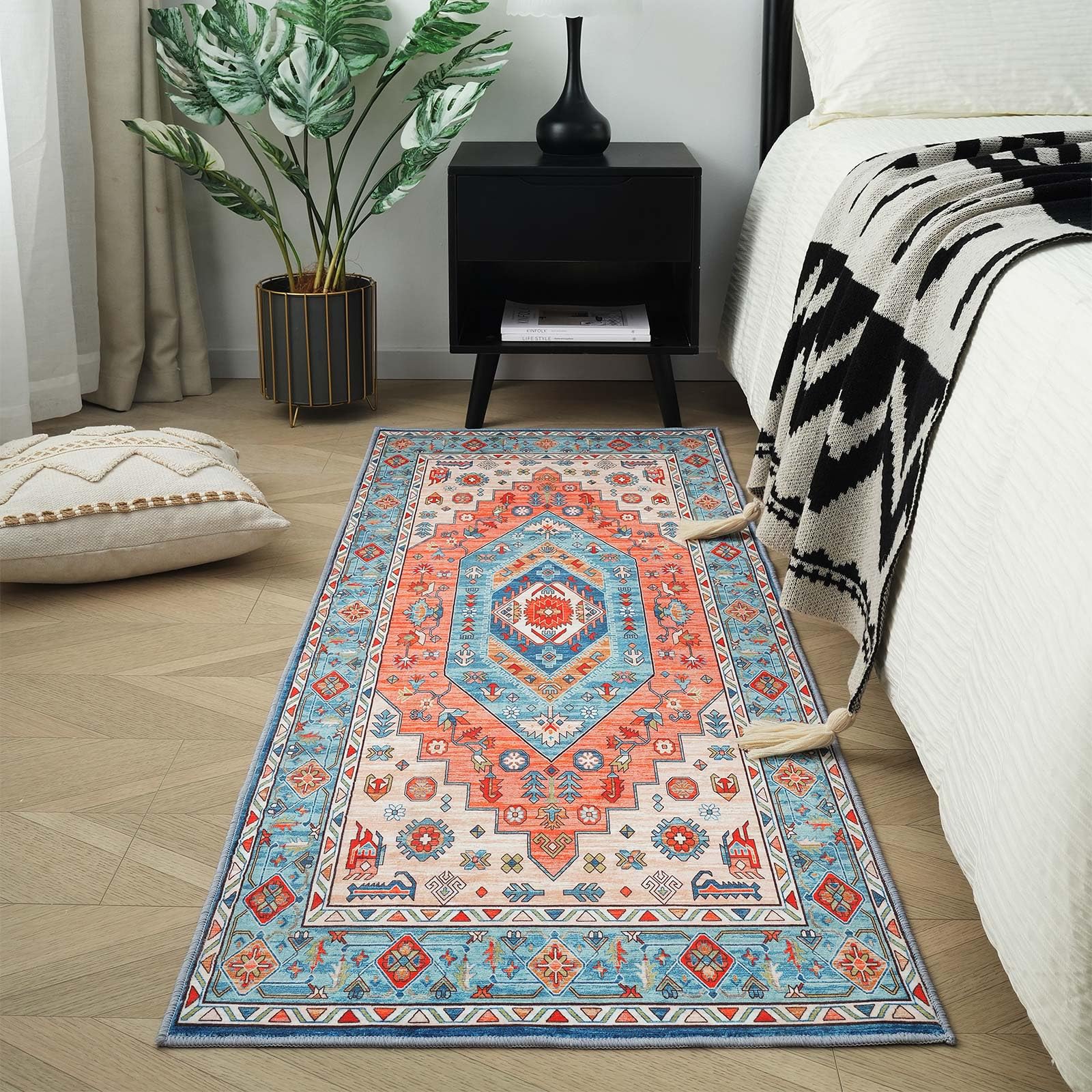 Non Slip Area Rugs, Soft Fluff Carpet, For Living Room Bedroom, Blue*Red-Multicolor 60x160cm