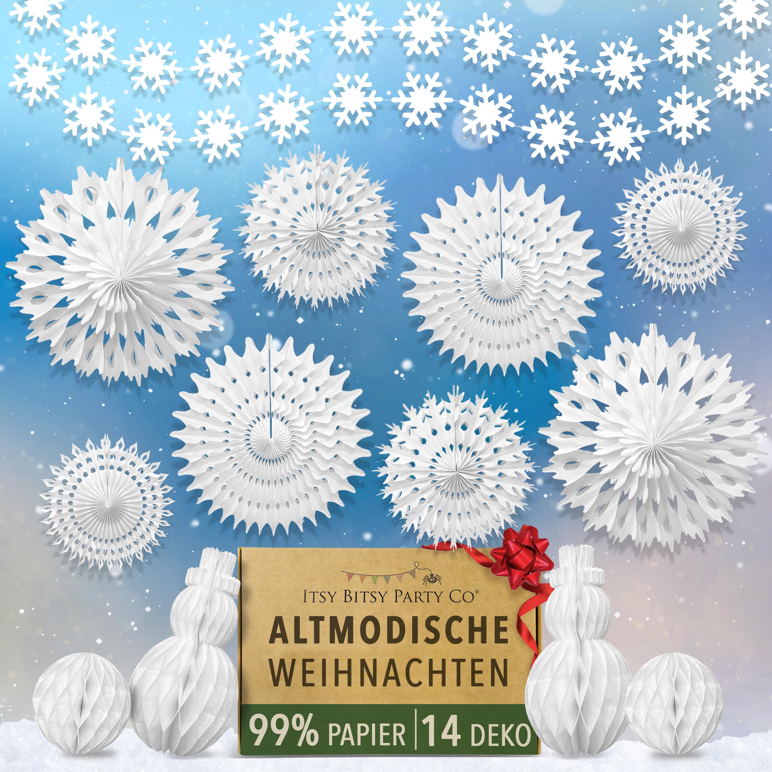 Premium Wiederverwendbare Weihnachtsdeko Weiß - Winterdeko, Weihnachtsdeko Fenster - Schneeflocken Deko, Schneemann Deko