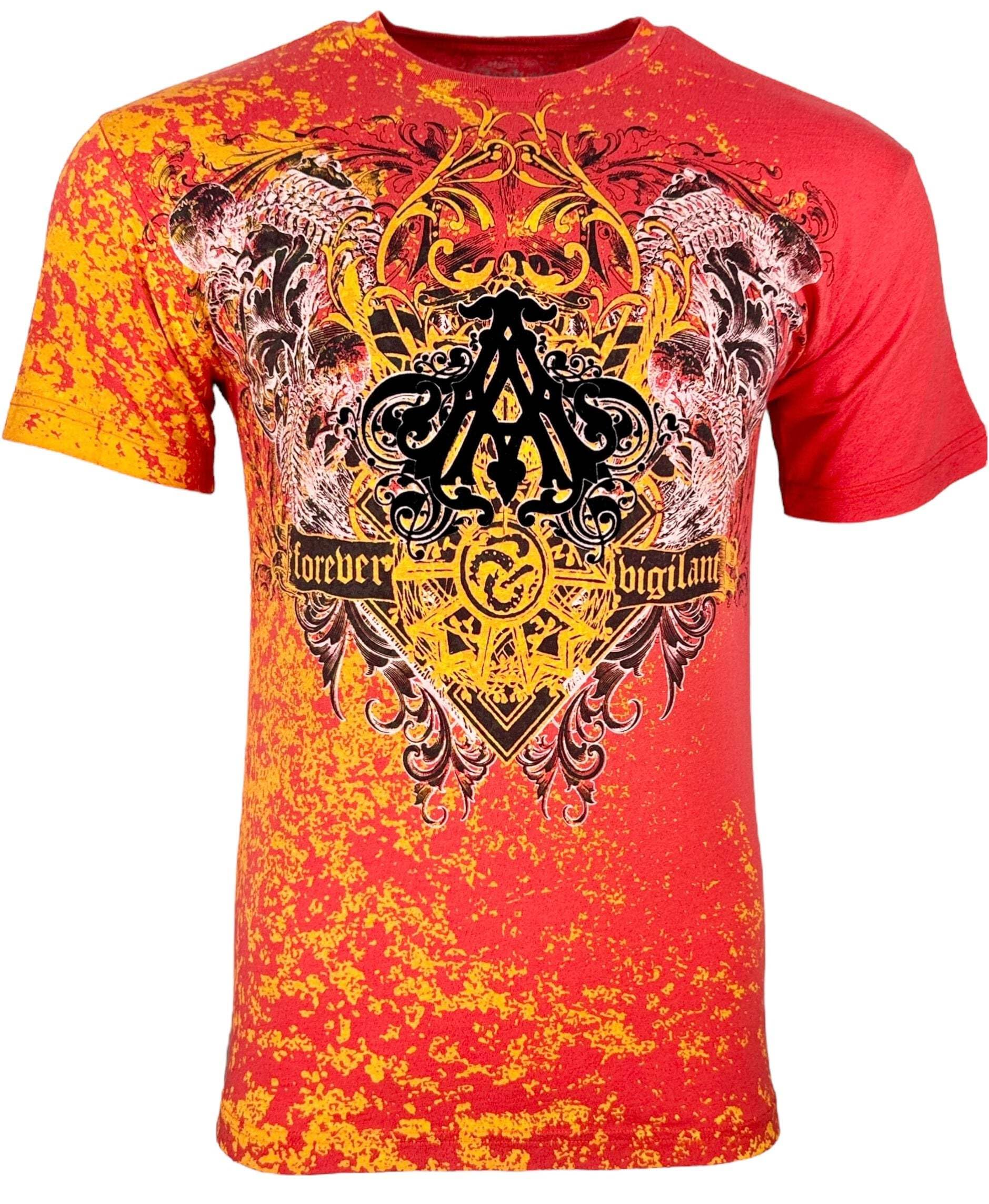 Archaic by Affliction Men's T-Shirt Pestilence, Orange, Large