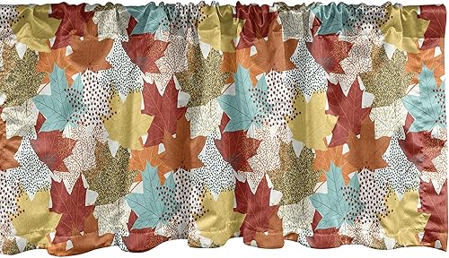 Lunarable Cenefa de ventana de otoño, hojas de arce para temporada de otoño, colores abstractos retro, puntos ornamentales de follaje canadiense,