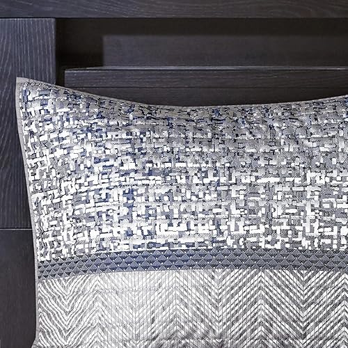 Miniatura 20 de Madison Park Juego de edredón Queen de jacquard lustroso y purpurina, conjunto de cubrecama para cama tamaño Queen  para todas las estaciones, juego