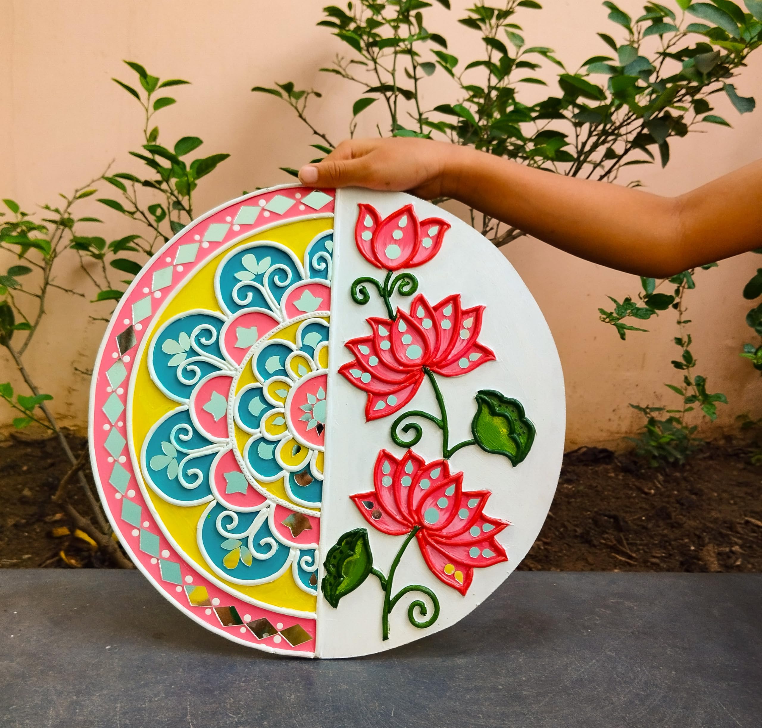 Aarya Ovation Lippan Art Wall Hanging for Home Decoration/Living Room/Kids Room/Garden décor.Pink