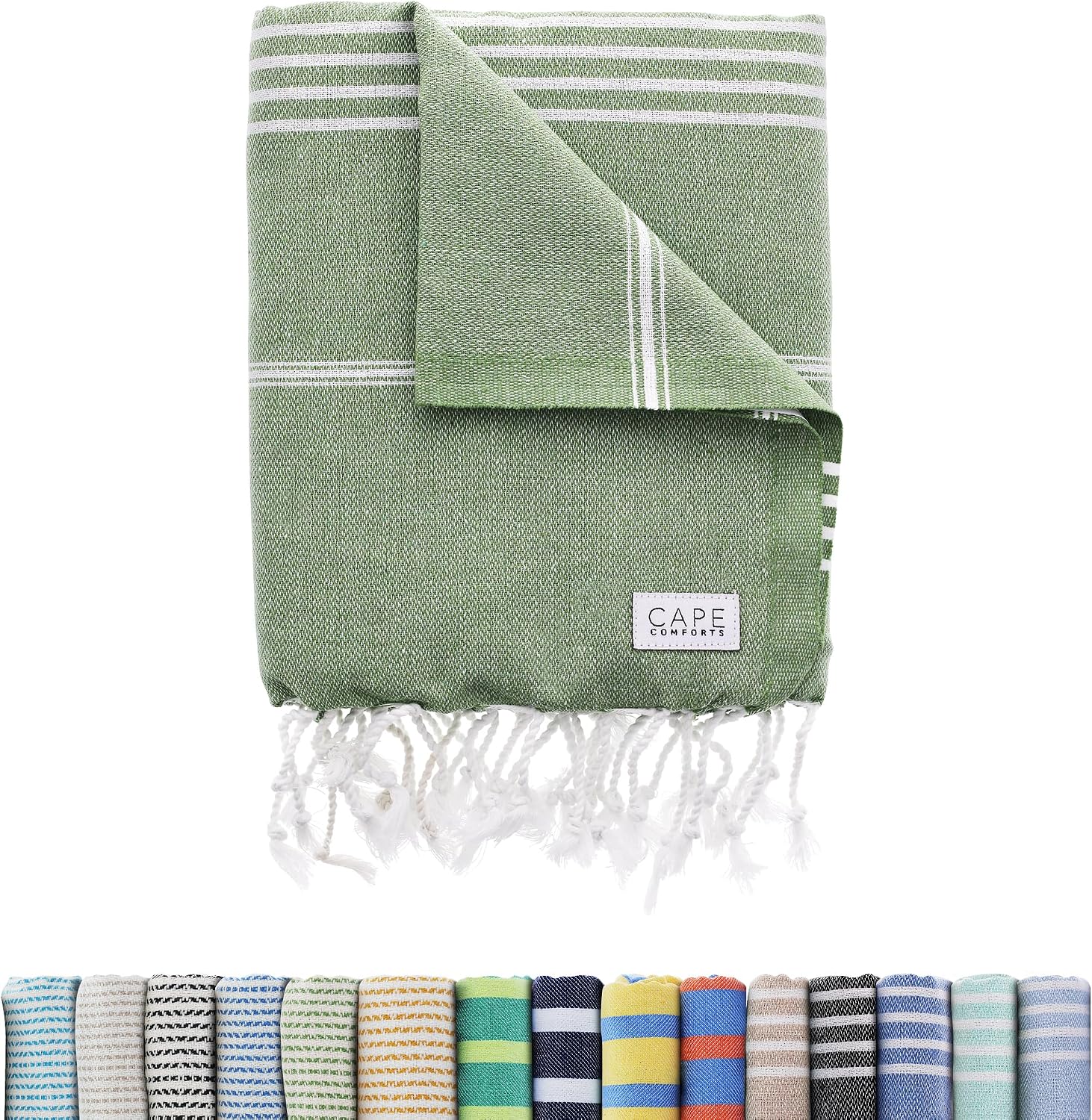Cape Comforts Oversized Turkish Beach Towel, Striped Pale Yellow & Powder Blue - 37'' x 67'' - Super Soft & Lightweight - Quick Dry Sand Free Travel Towels for Beach or Bath - Gifts