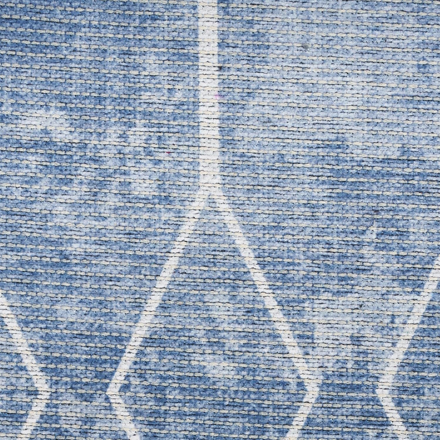 Blue Geometric Cotton Chenille 6' x 9' Washable Rug