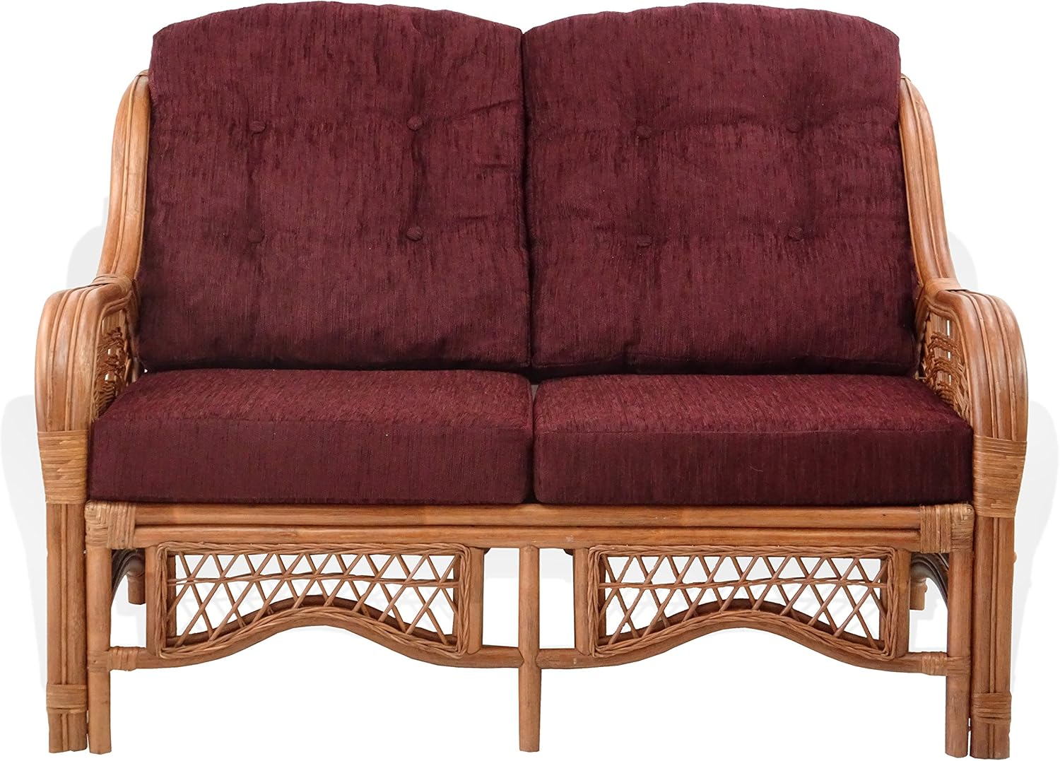 Lounge Malibu Loveseat Sofa ECO Natural Rattan Wicker Handmade Design with Dark Brown Cushions, Cognac