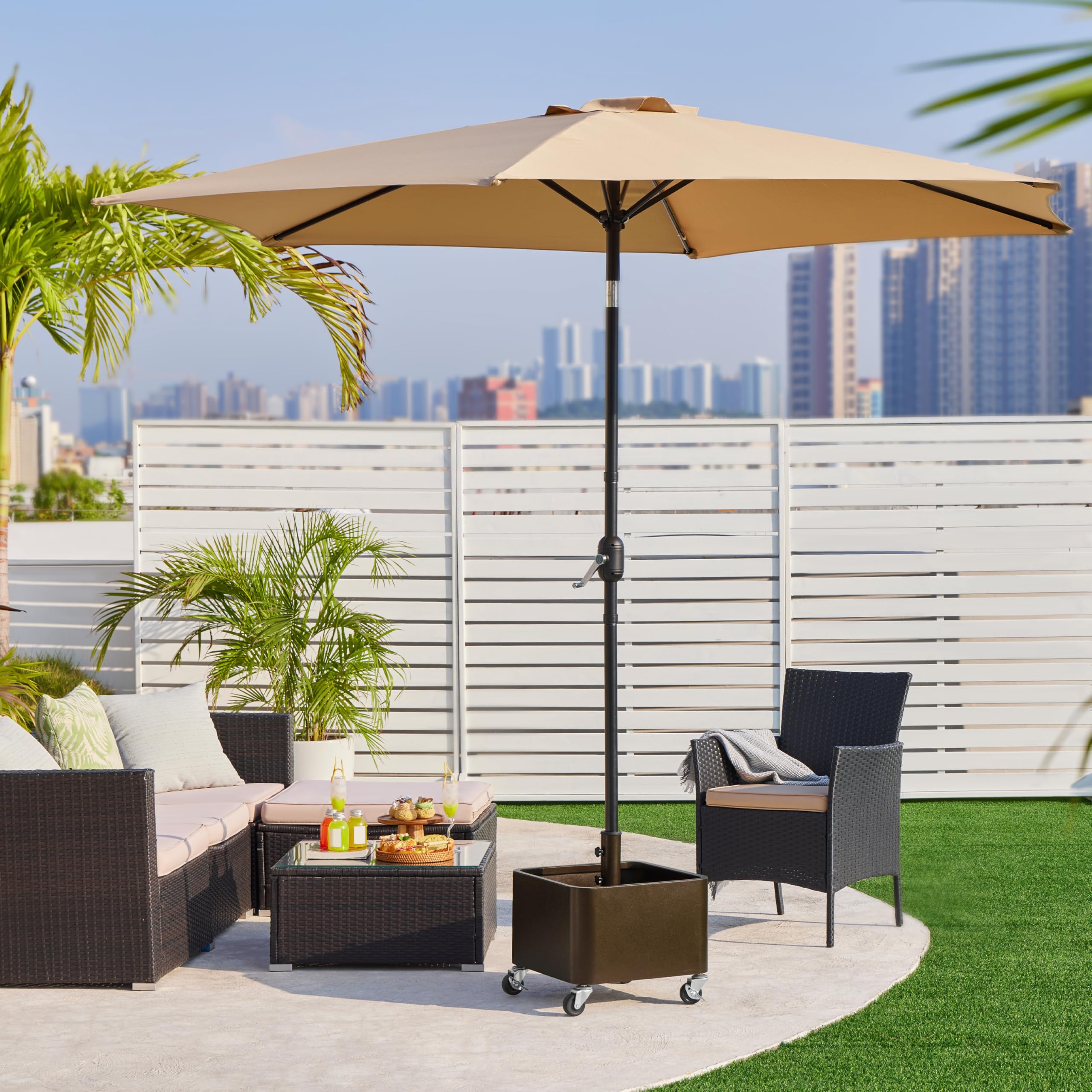 Yaheetech Pied de Parasol Carré avec Pot de Fleur 2 en 1, Charge Max. 150 kg, Support Parasol Base de Parasol avec roulettes, Trous de Drainage, Remplissage Sable/Pierres 45,5 x 45,5 x 48 cm