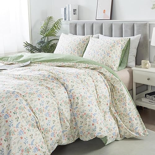 Miniatura 9 de HoneiLife - Juego de funda de edredón floral 100% algodón, 3 piezas, botánica, ropa de cama con cierre de cremallera y lazos en las esquinas