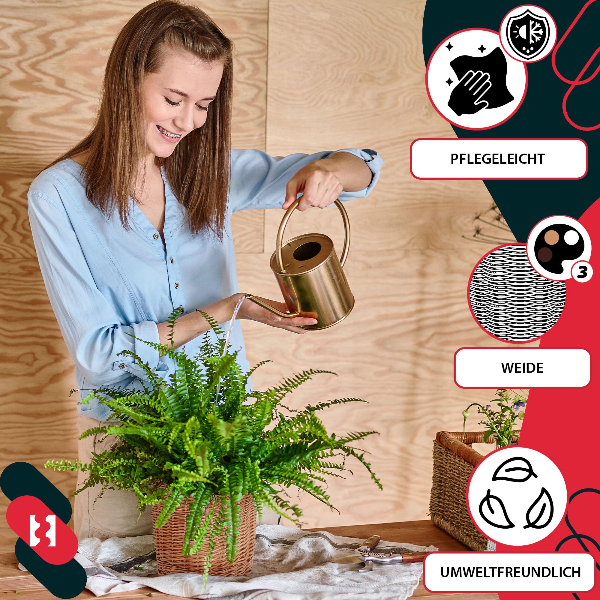 KOTARBAU® 2 x De Fleur en Osier pour Balcon Naturel 25x23cm Cache Pot Plante Interieur |Cache-Pots De Fleurs |Cache-Pot Osier |Panier Plante |Panier Osier Plante |Cache Pot Rotin |Grand Cache Pot