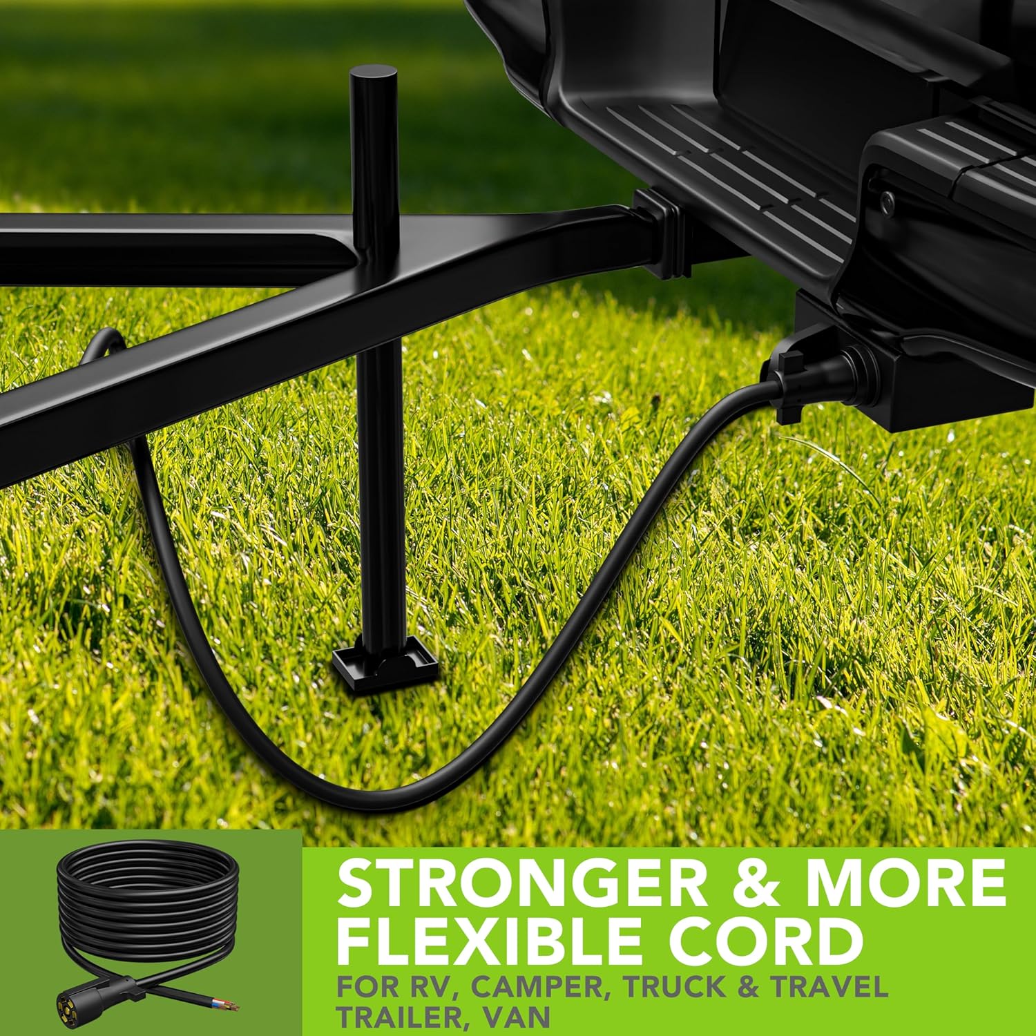 Heavy Duty 7 Way Plug Inline Trailer Cord with Weatherproof Double Prongs Connector (12 Ft)