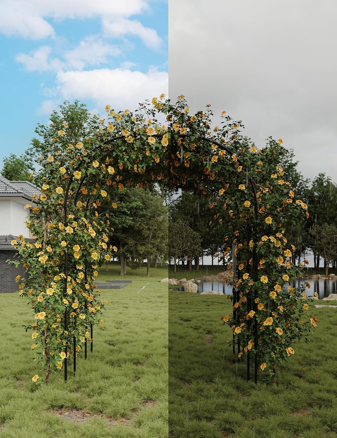 Garden Arch Trellis for Climbing Plants Outdoor, Heavy-Duty Rust-Resistant Metal Arbor with Grid Support for Vines and Roses, Elegant Archway for Wedding, Patio and Lawn Decor