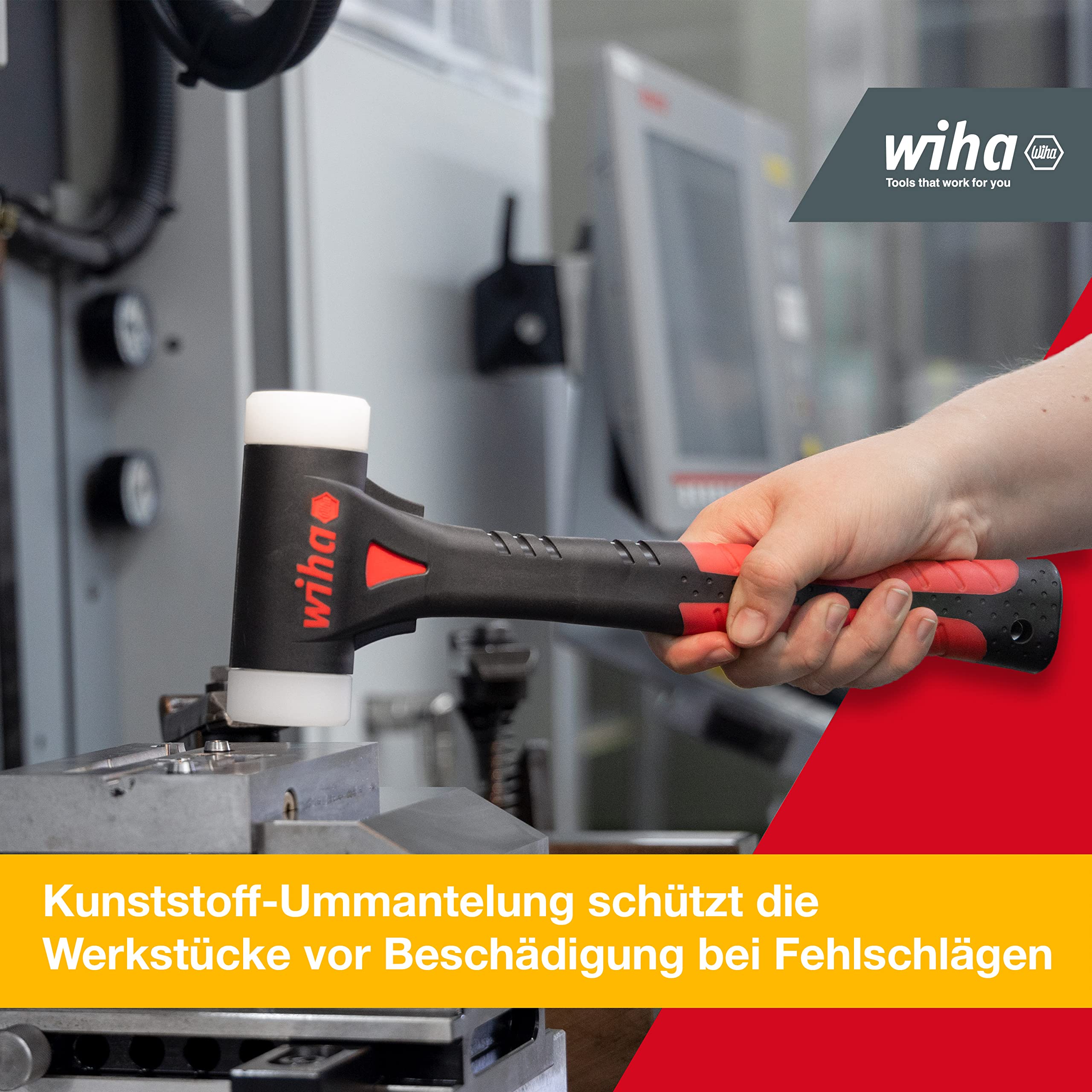 Wiha Schonhammer FibreBuzz® rückschlagfrei, sehr hart mit wechselbarem Polyamid-Schlagkopf I Kunststoff-Fiberglasstiel,40, 320 mm (44598)