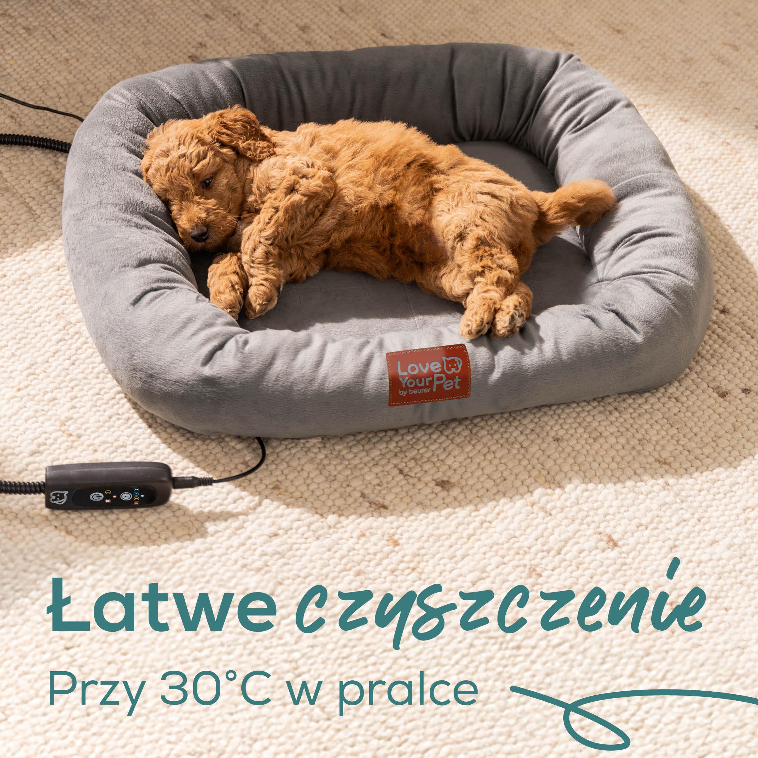 Beurer Love Your Pet Podgrzewane legowisko Kira dla psów i kotów, z timerem, przytulne legowisko dla kotów, możliwość prania w temperaturze 30°C, odporne na zadrapania i wodoodporne, 58 x 50 cm