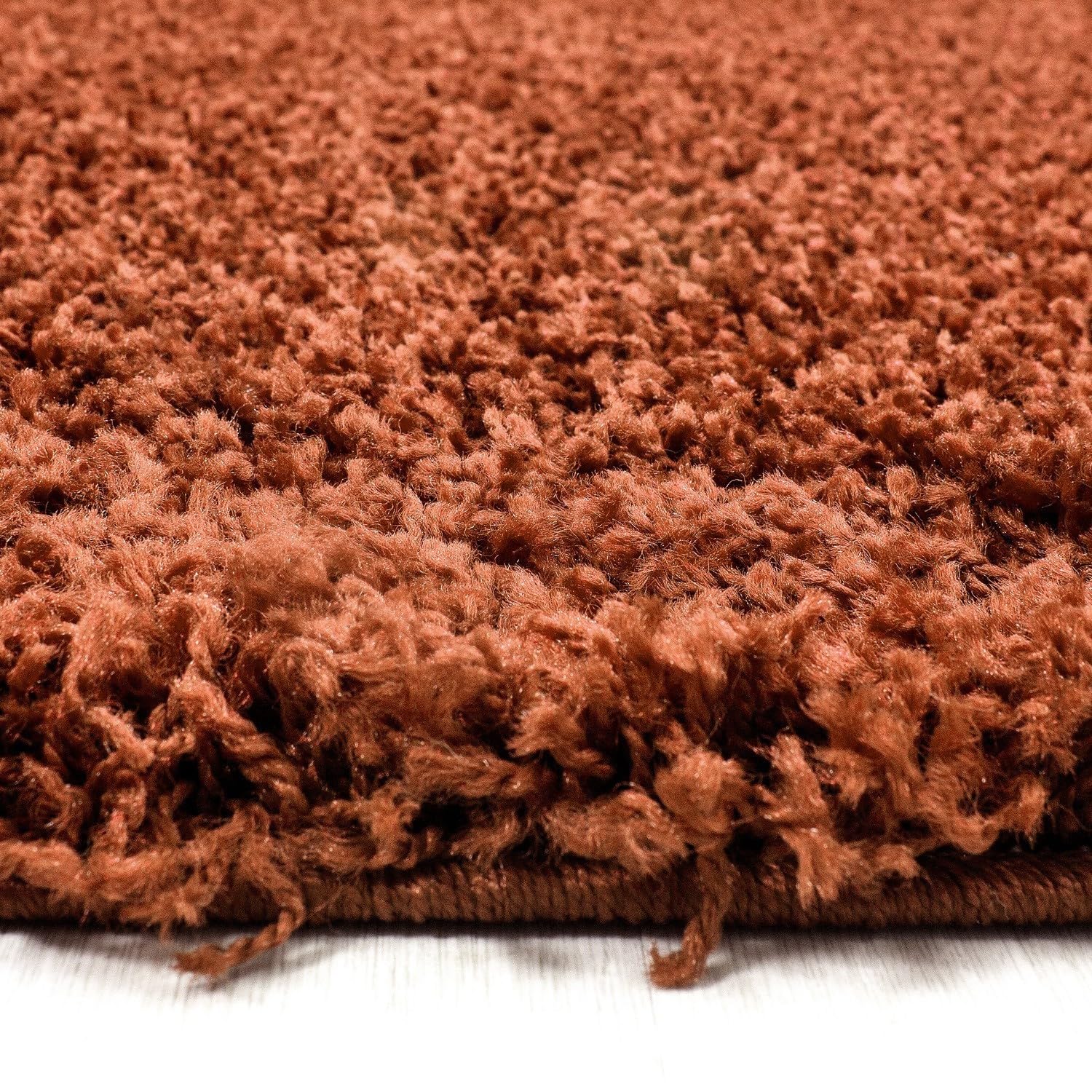 Tapis Shaggy Terracotta Doux et Moelleux 30 mm pour Salon et Chambre - Dimension 120 cm Ronde