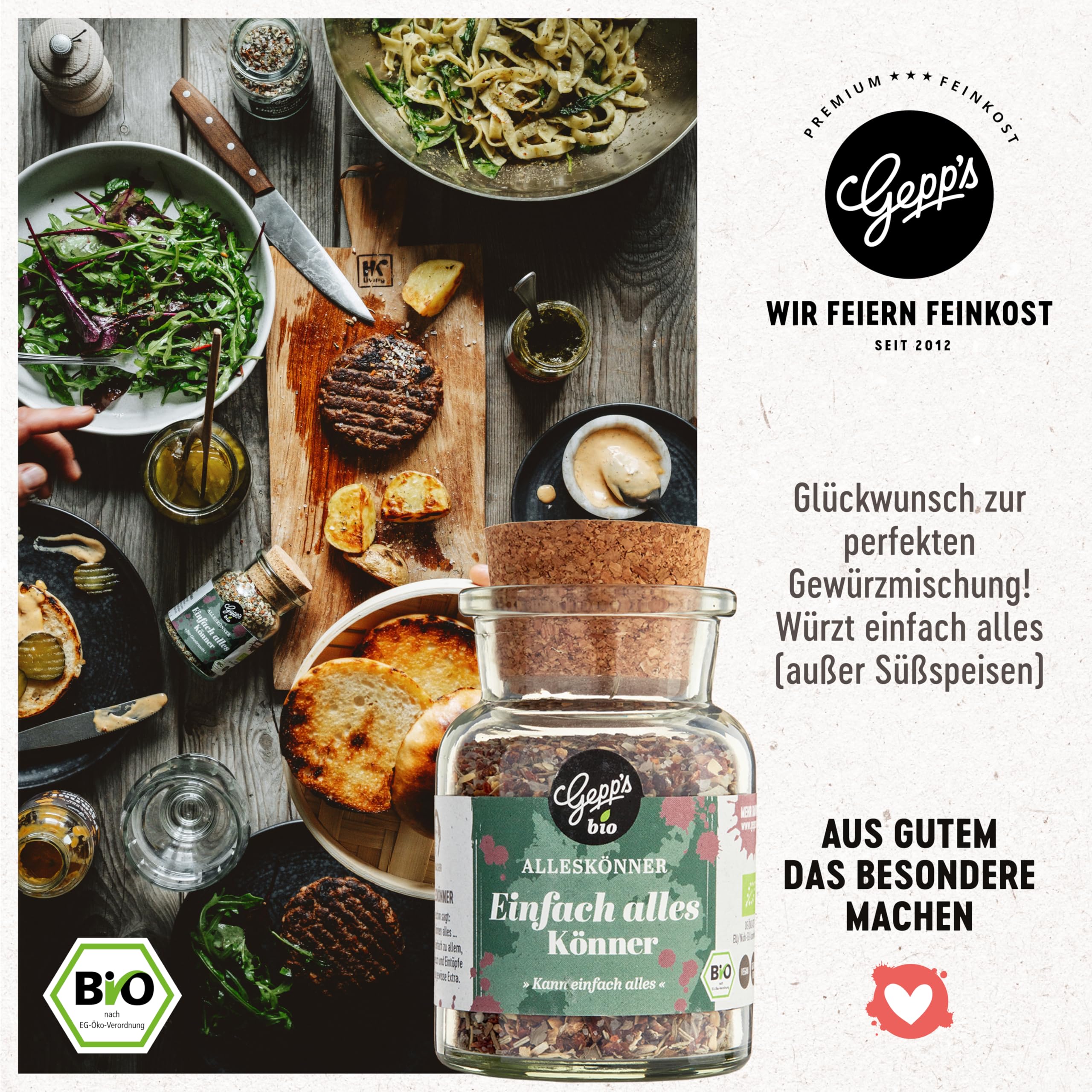 Gepp’s Feinkost Happy Birthday Geschenkset Gourmet Geschenk-Set mit handgemachter Pasta, Pesto-Rosso Gewürz, Bio Alleskönner Gewürz & Basilikumöl