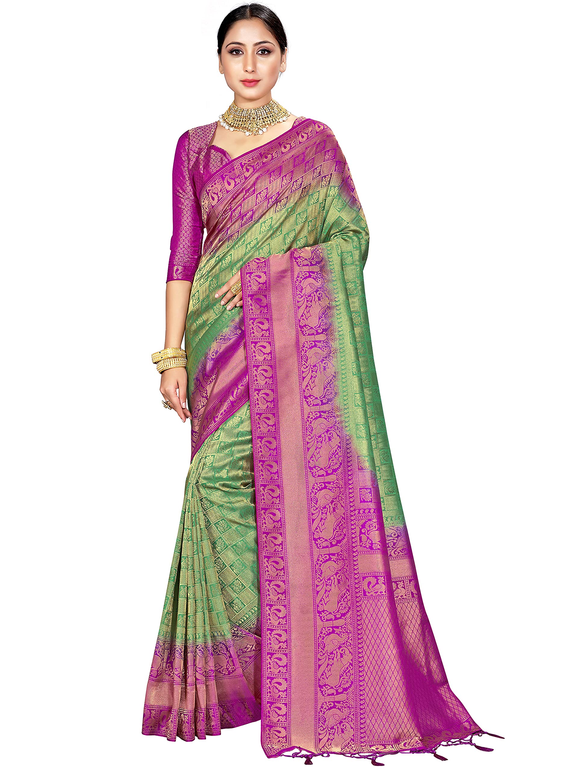 Elina fashionSarees For Women Indian Bollywood Banarasi Art Silk Saree Woven Sari & Unstitched Blouse