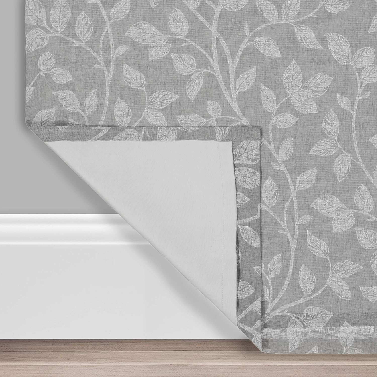 Eclipse Absolute Zero Nora Botanical Blackout Thermal Insulated Rod Pocket Curtains for Bedroom, Single Panel, 50" x 63", Grey