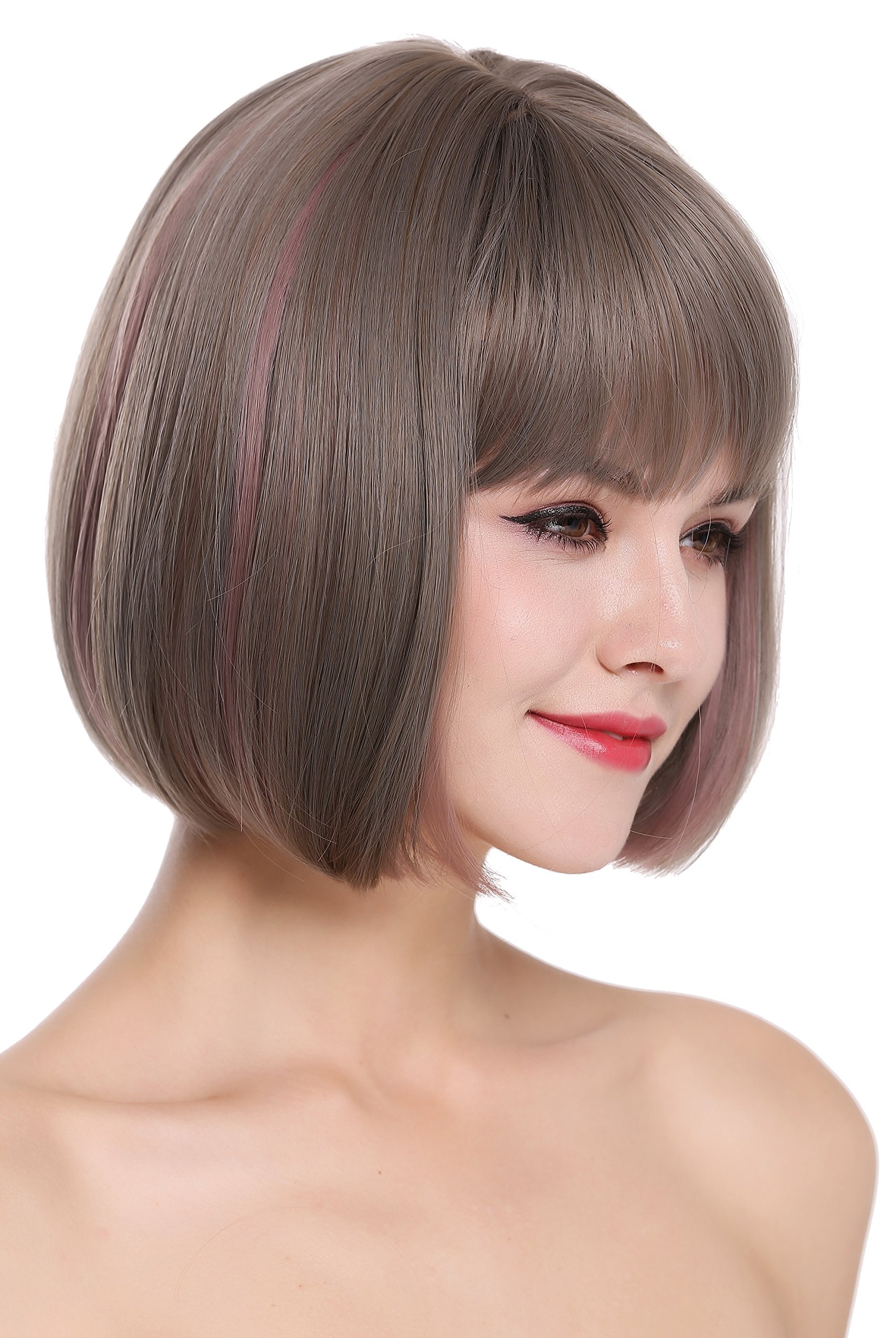 WIG ME UP, D3067-8A/10A/612 Quality women's wig lady bob short sleek fringe grey brown pink mix, Ash gray - Image 2