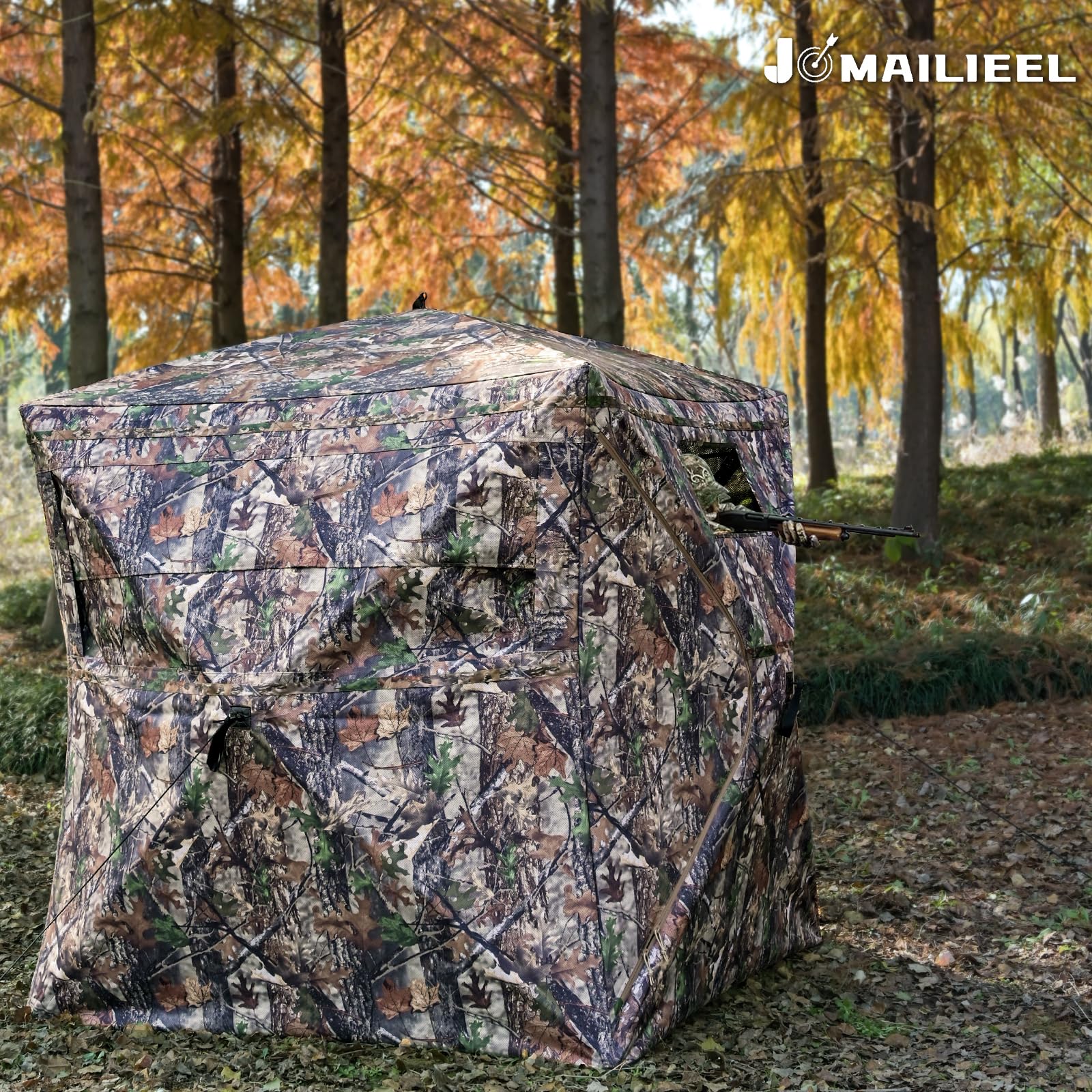 Condition photo showing New/Like New for hunting blind - 1-2 person & 3-4 person 360 see through ground blinds for hunting deer and turkey, pop up deer blind with double doors, portable carry bag and quiet fast