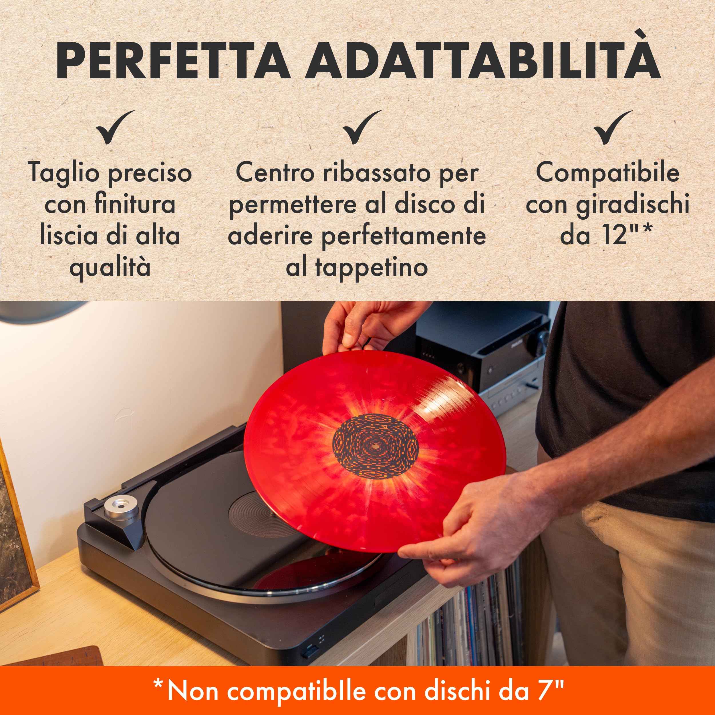 Tappetino acrilico nero per giradischi | SPINCARE Premium 4 mm Slipmat Giradischi | Migliora il suono dei vinili | Copri giradischi Hi-Fi per lettore dischi in vinile