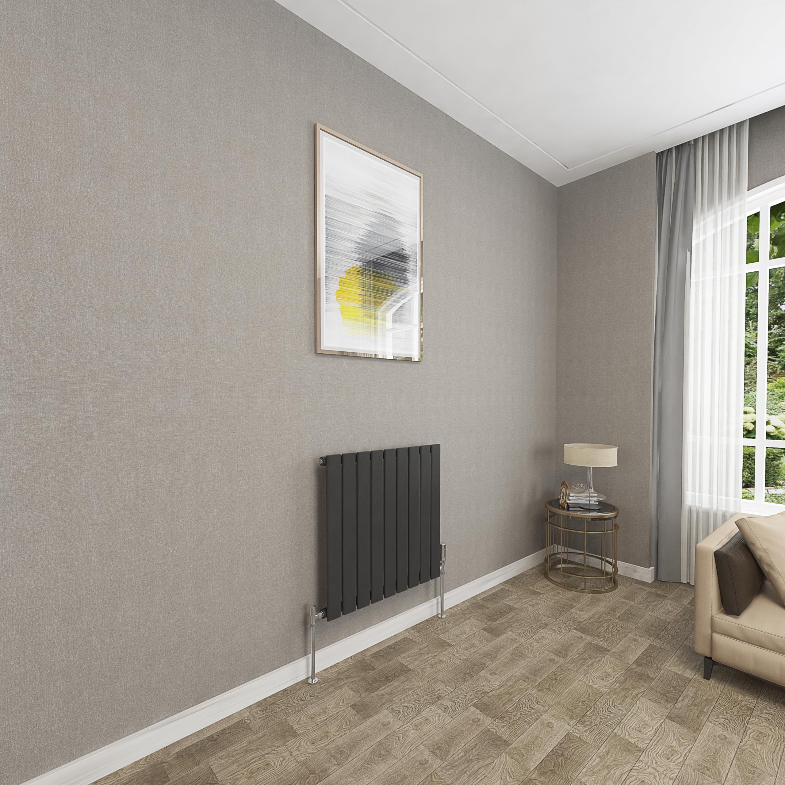 Sky bathroom | 600x612mm Horizontal Designer Radiators Black Flat Panel Single Panel Central Heating Radiator