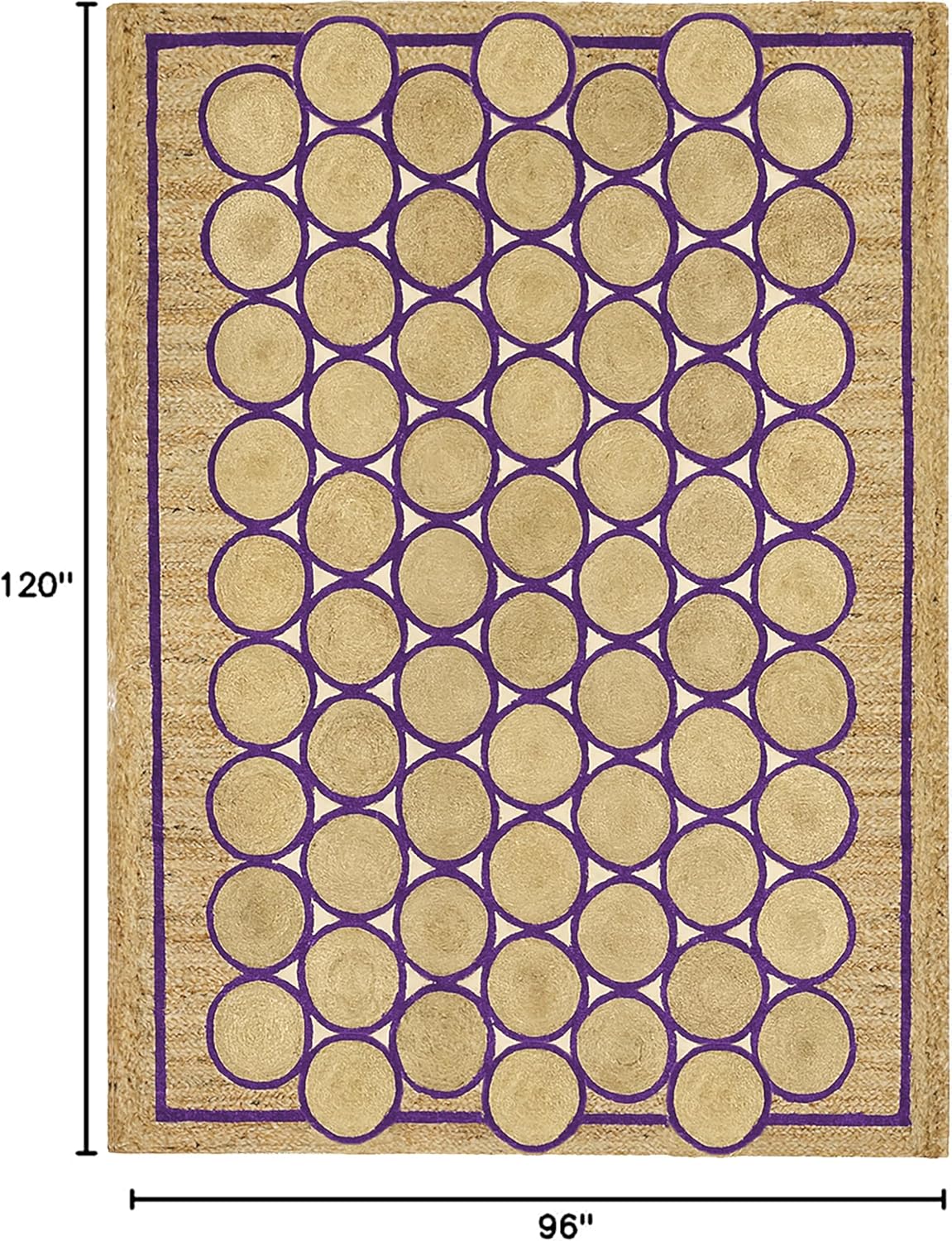Premium Quality Jute Rug 12x15 Feet Area Rug Natural Fiber Jute Rugs Thick 0.27" Geometric Purple Circle & Border Rugs for Farmhouse Indoor Outdoor Decorative Floor Carpet