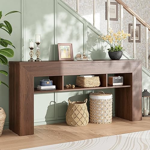 Miniatura 6 de EnHomee Mesa consola de 63 pulgadas de largo para entrada con estantes de almacenamiento adicionales, mesa de sofá de granja detrás del sofá, mesa