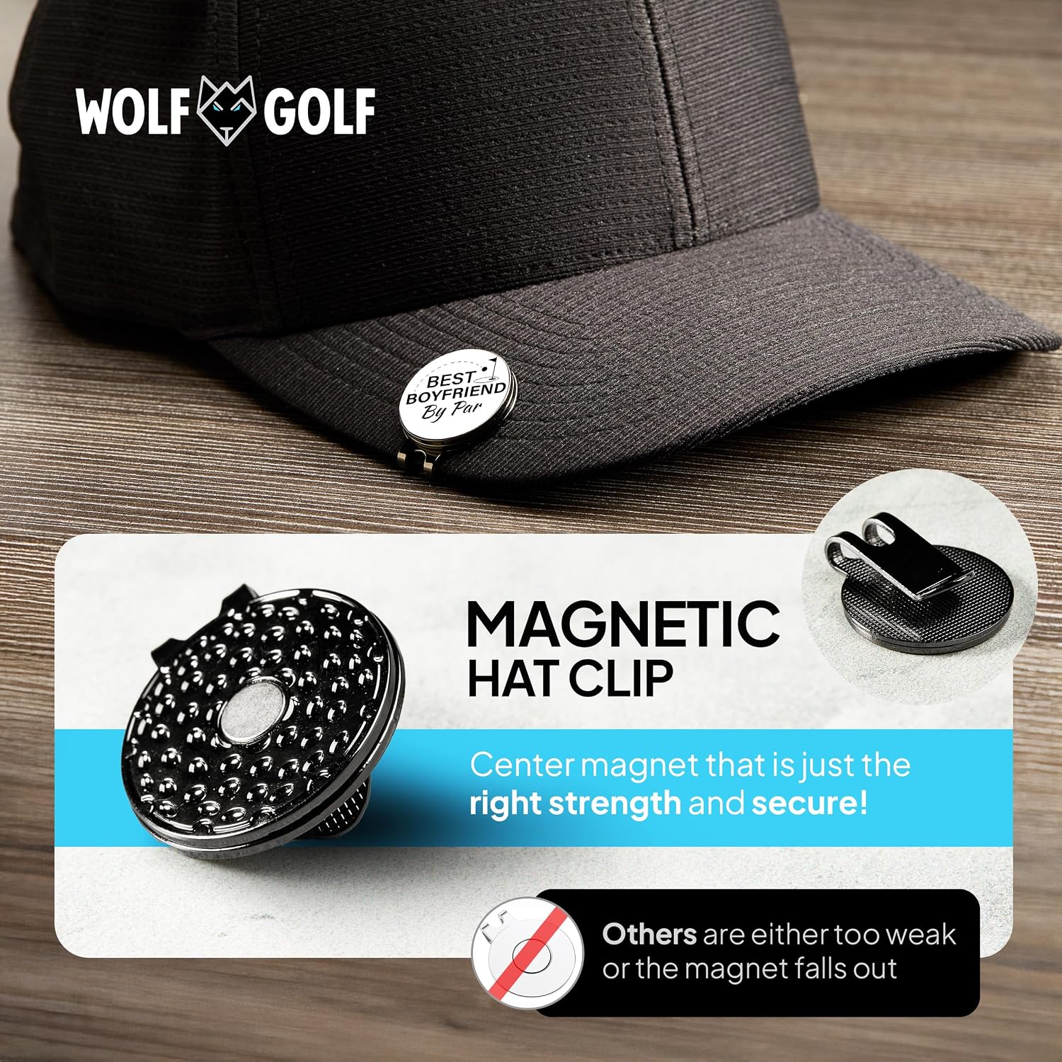 Wolf Golf Towels Golf Ball Marker Hat Clip Gift Set | Best Husband By Par or Best Boyfriend By Par | | 1 Magnetic Clip + 3 Ball Markers | Golf Accessories for Men image 5